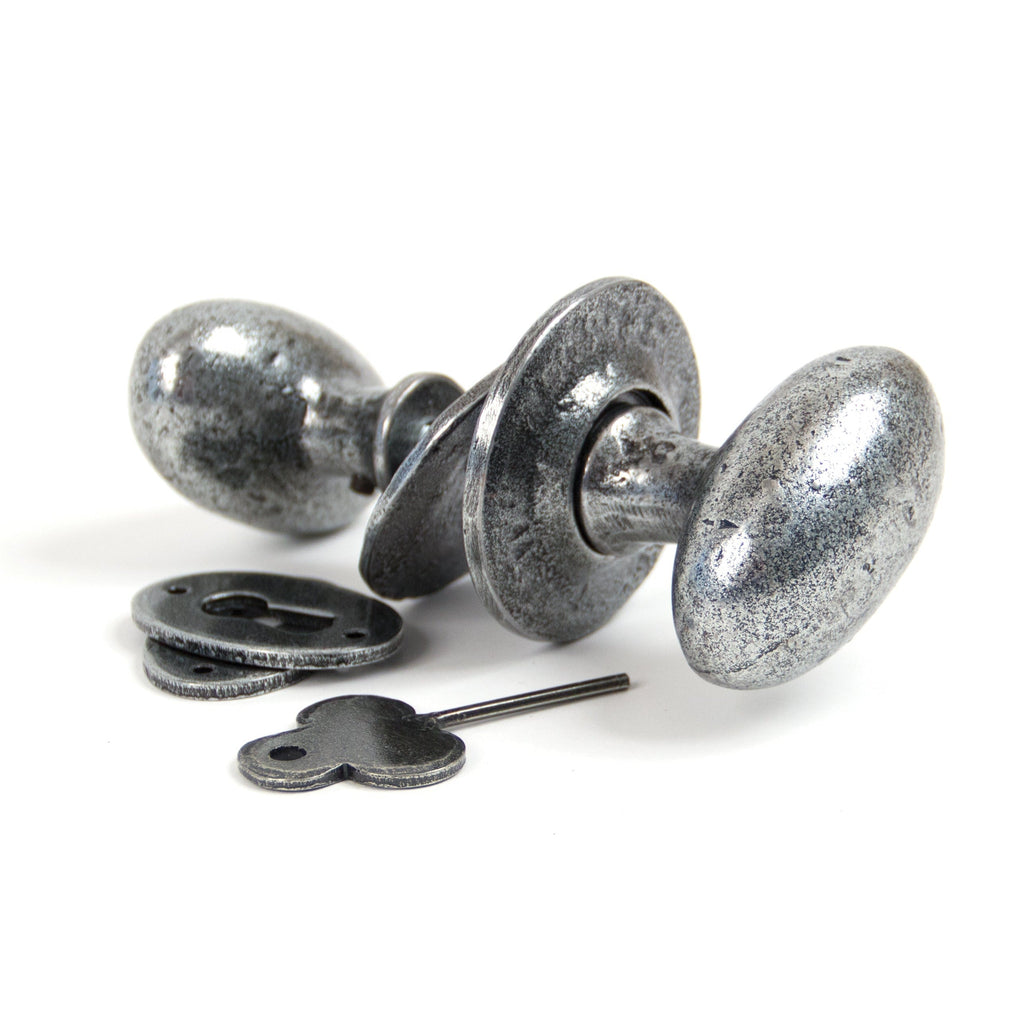 Pewter Oval Mortice/Rim Knob Set | From The Anvil-Mortice Knobs-Yester Home