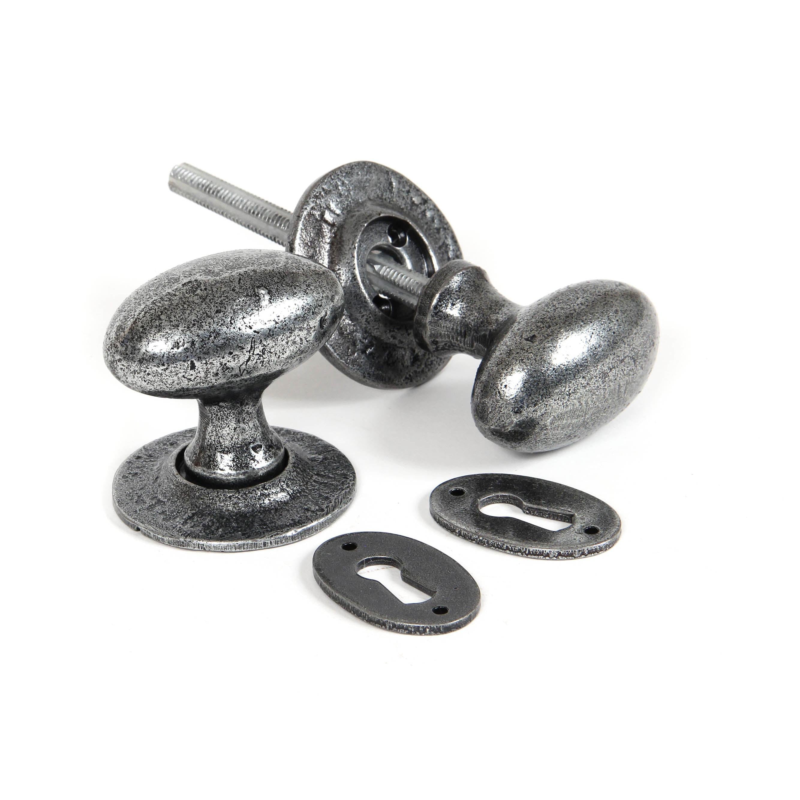 Pewter Oval Mortice/Rim Knob Set | From The Anvil - Mortice Knobs - From The Anvil - Yester Home