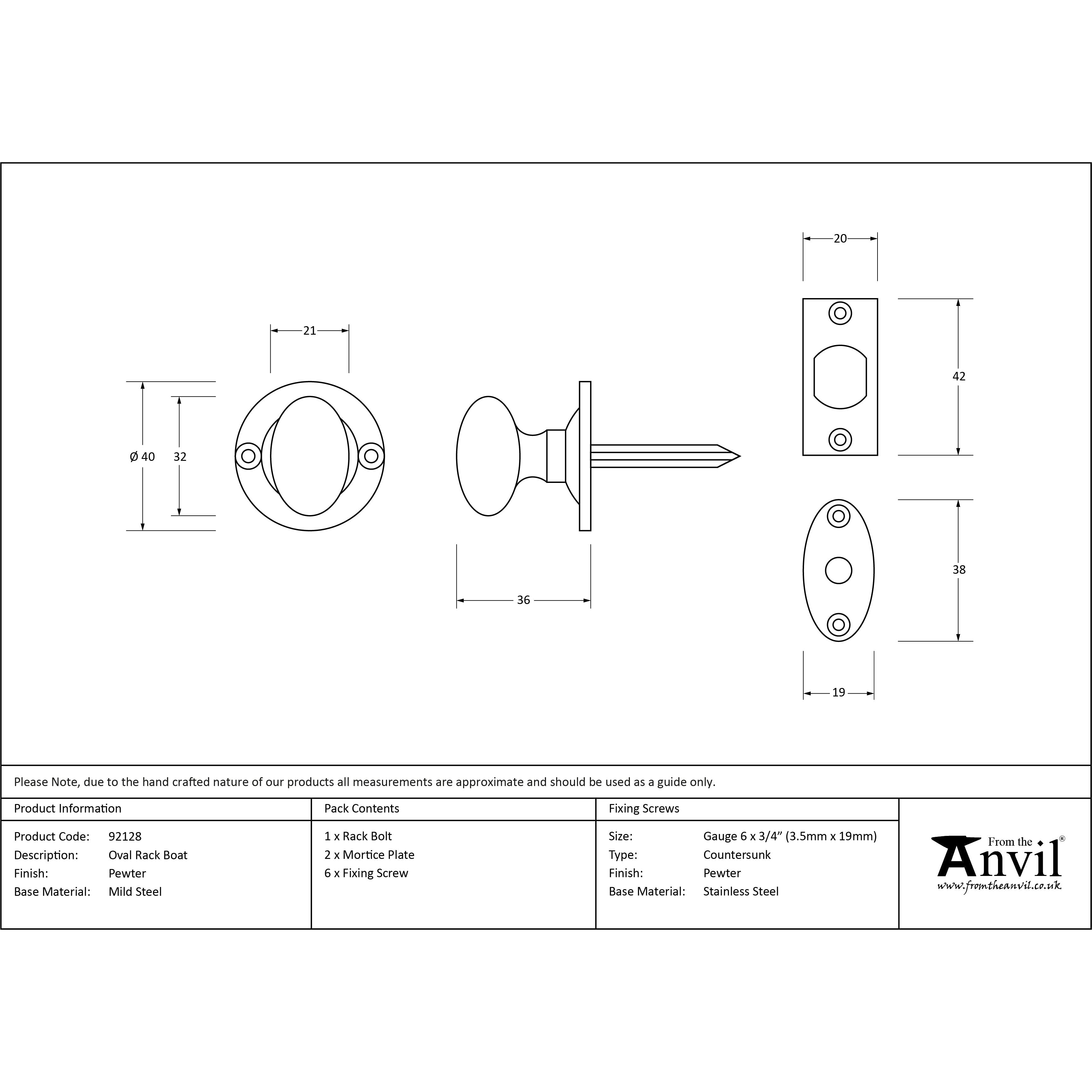 Pewter Oval Rack Bolt | From The Anvil-Bolts-Yester Home