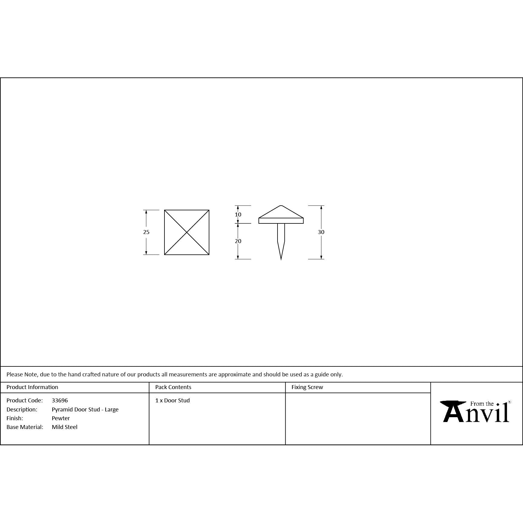 Pewter Pyramid Door Stud - Large | From The Anvil - Door Studs - From The Anvil - Yester Home