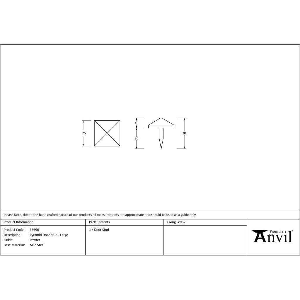 Pewter Pyramid Door Stud - Large | From The Anvil - Door Studs - From The Anvil - Yester Home
