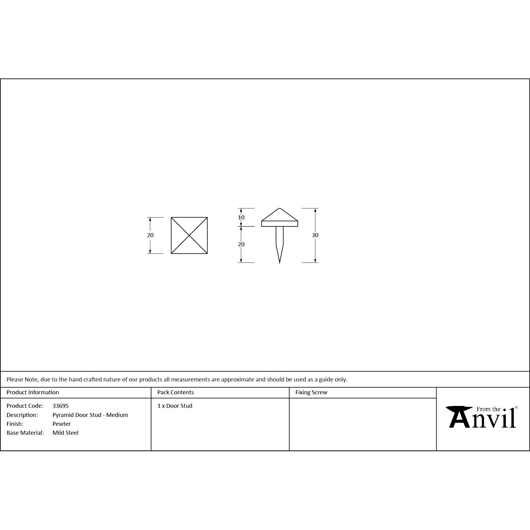 Pewter Pyramid Door Stud - Medium | From The Anvil - Door Studs - From The Anvil - Yester Home