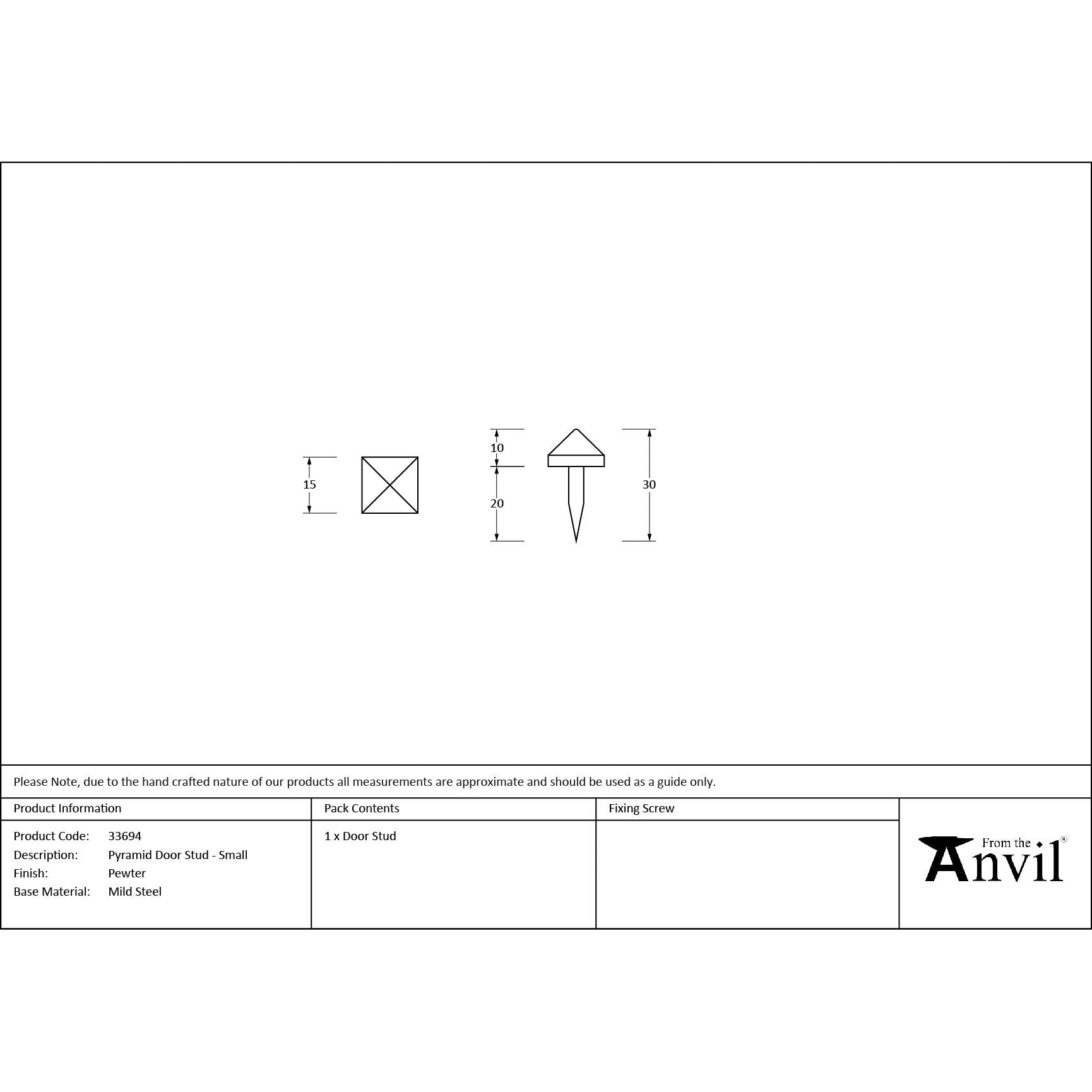 Pewter Pyramid Door Stud - Small | From The Anvil - Door Studs - From The Anvil - Yester Home