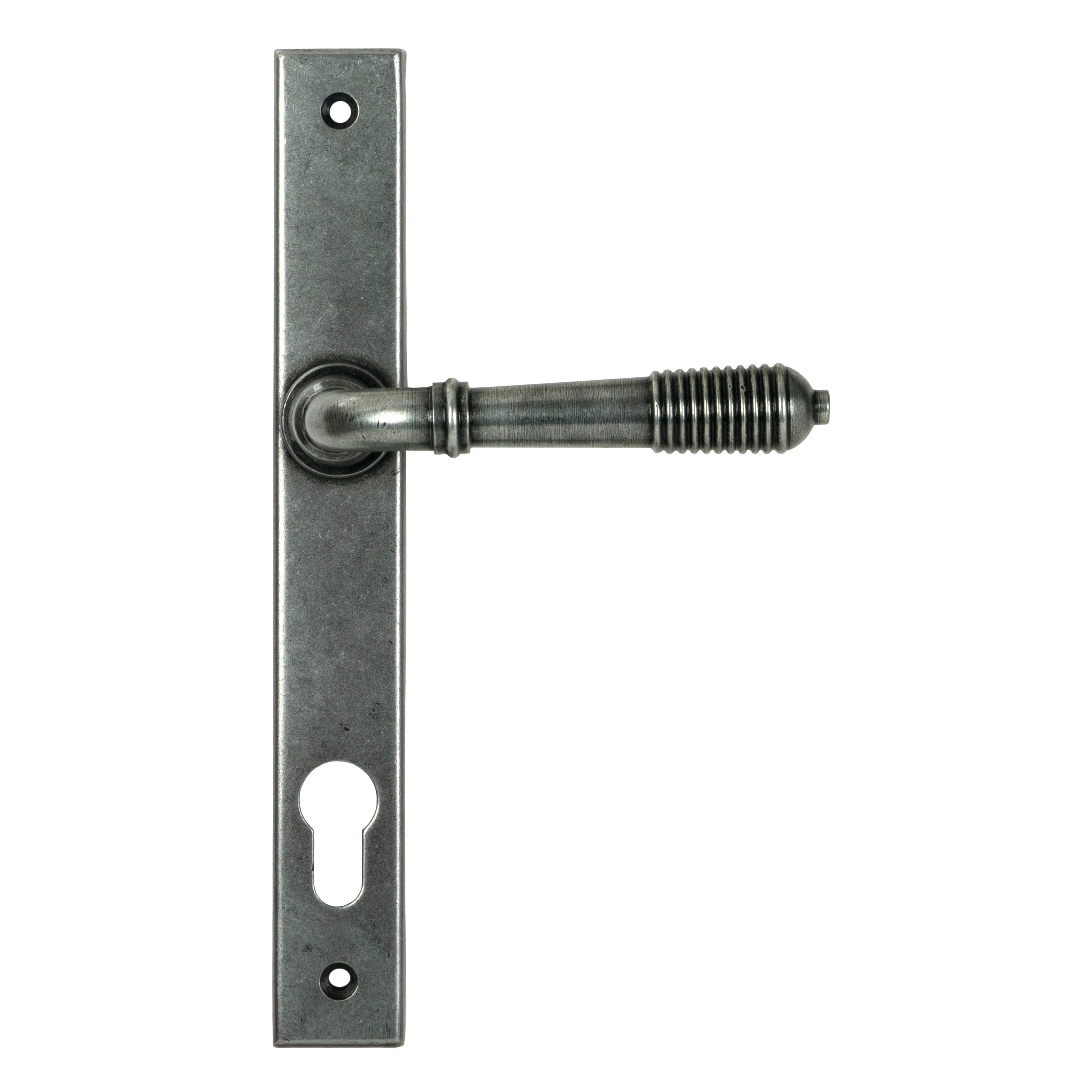 Pewter Reeded Slimline Lever Espag. Lock Set - Espagnolette - From The Anvil - Yester Home