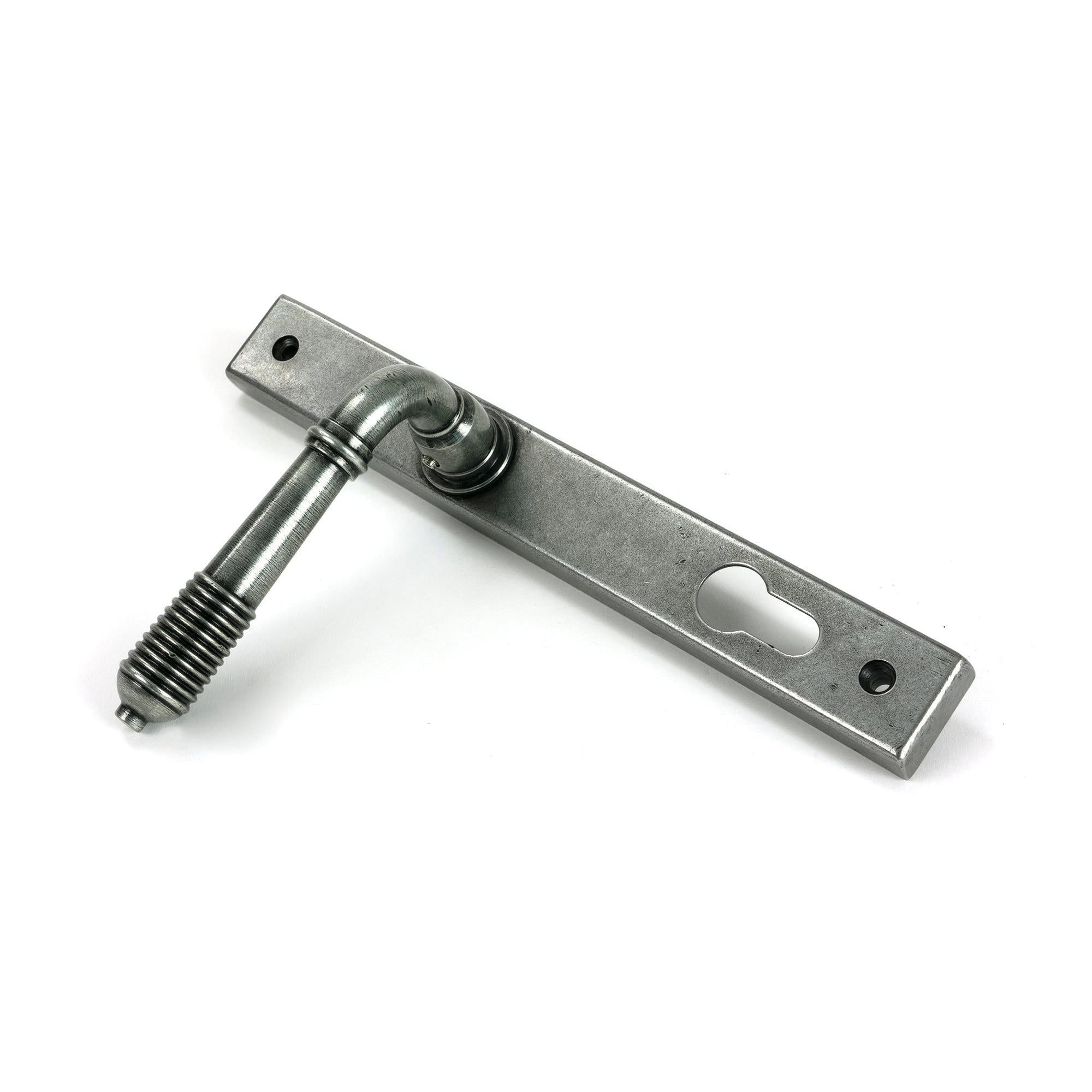 Pewter Reeded Slimline Lever Espag. Lock Set - Espagnolette - From The Anvil - Yester Home