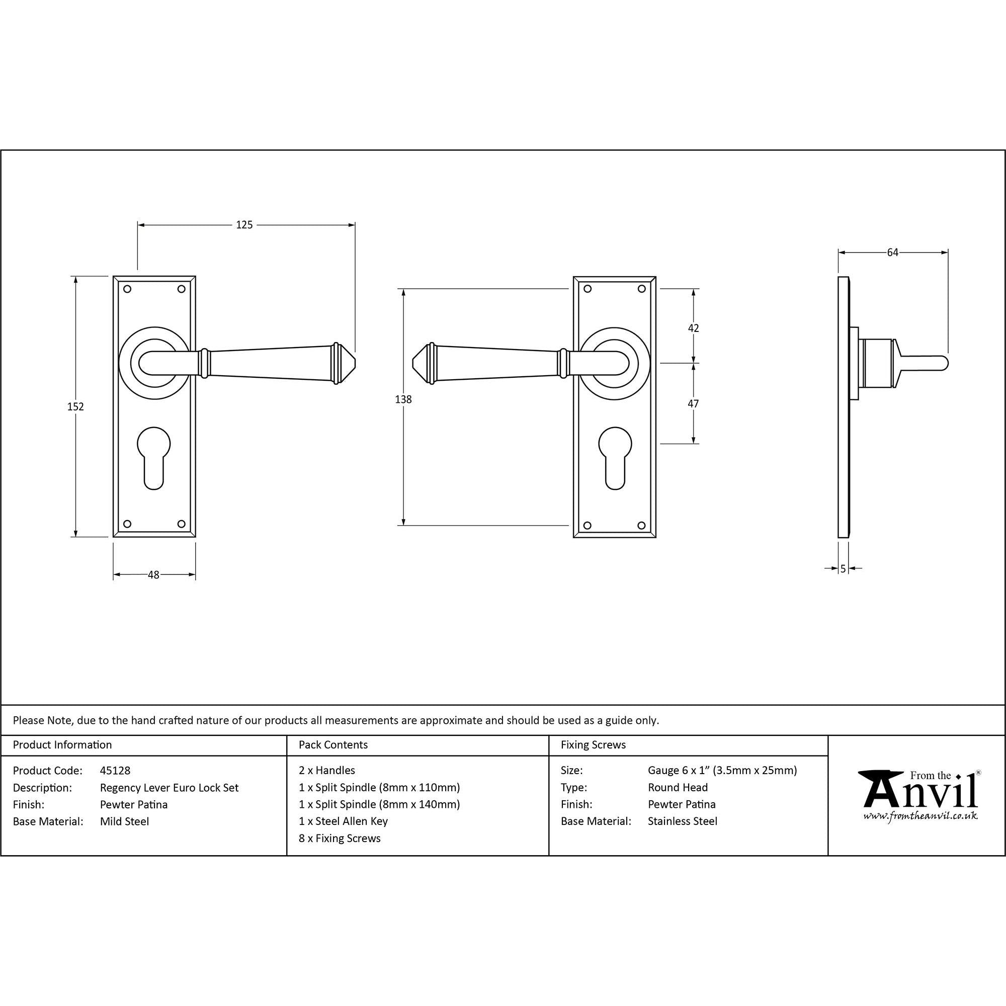 Pewter Regency Lever Euro Lock Set | From The Anvil - Lever Euro - From The Anvil - Yester Home