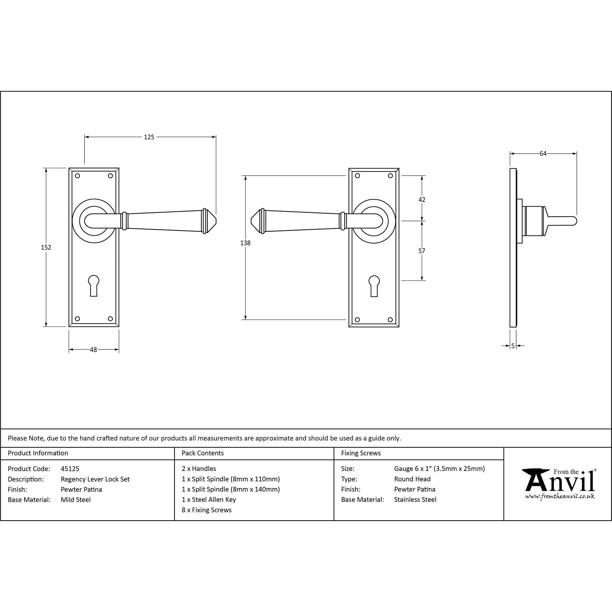 Pewter Regency Lever Lock set | From The Anvil - Lever Lock - From The Anvil - Yester Home