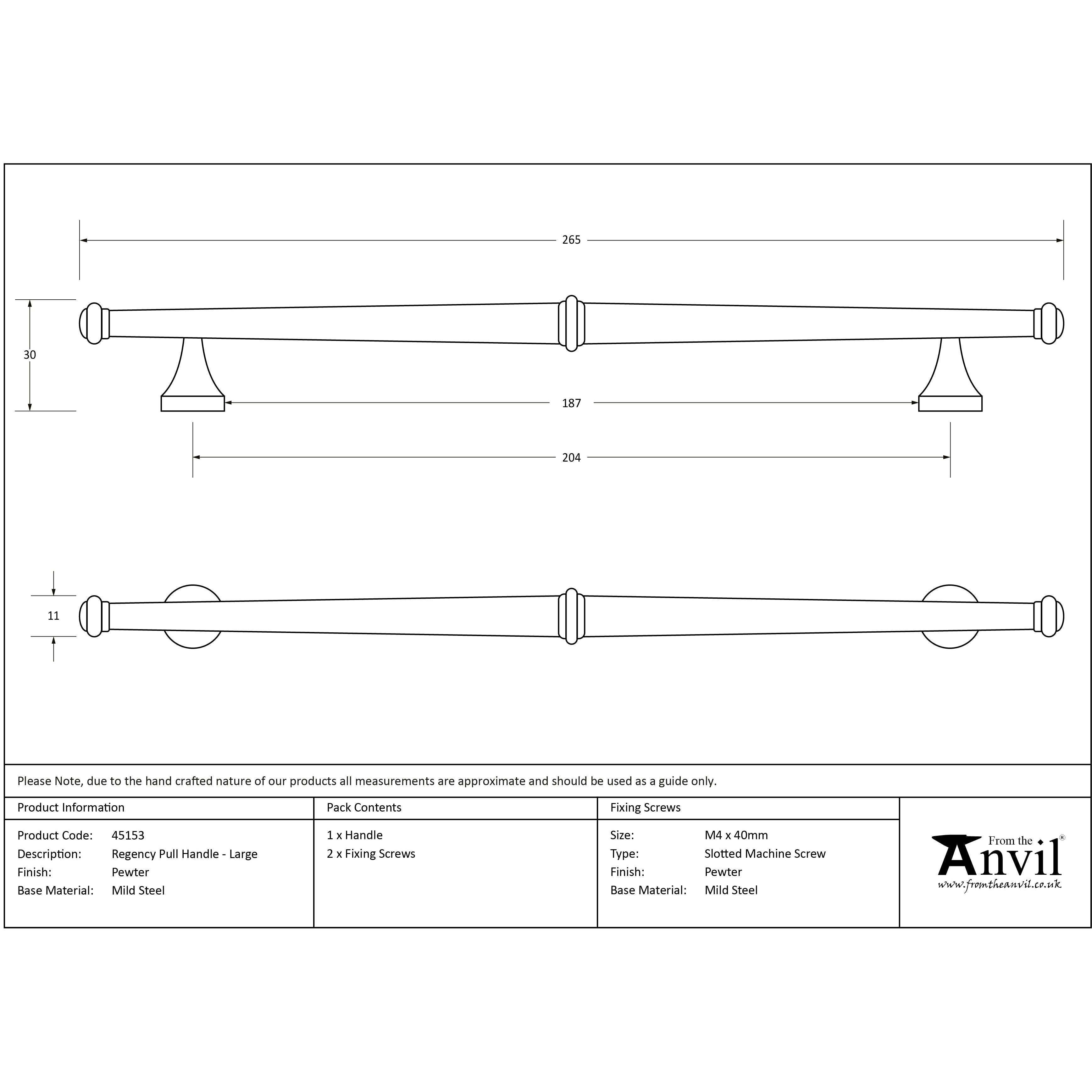 Pewter Regency Pull Handle - Large | From The Anvil-Pull Handles-Yester Home