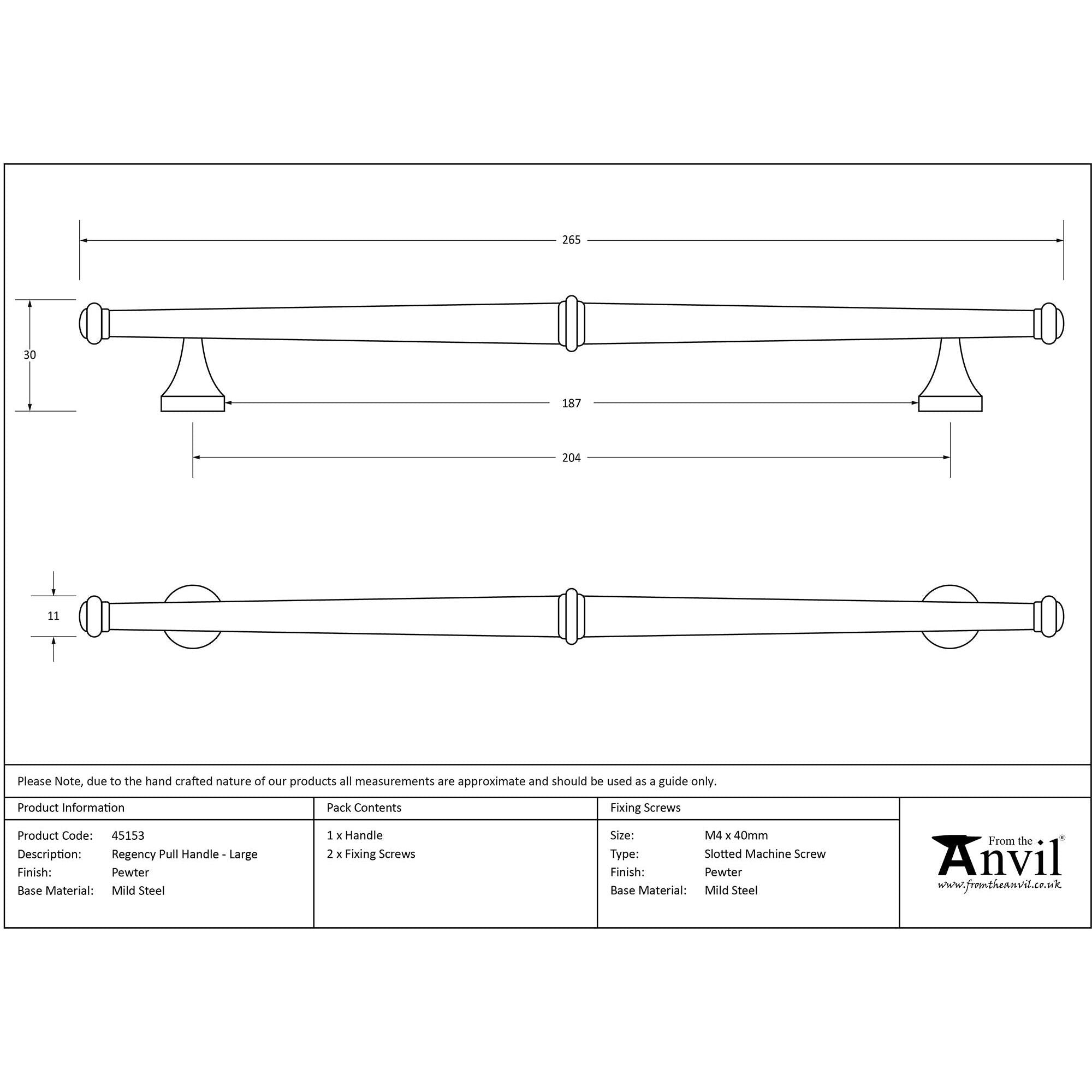 Pewter Regency Pull Handle - Large | From The Anvil - Pull Handles - From The Anvil - Yester Home