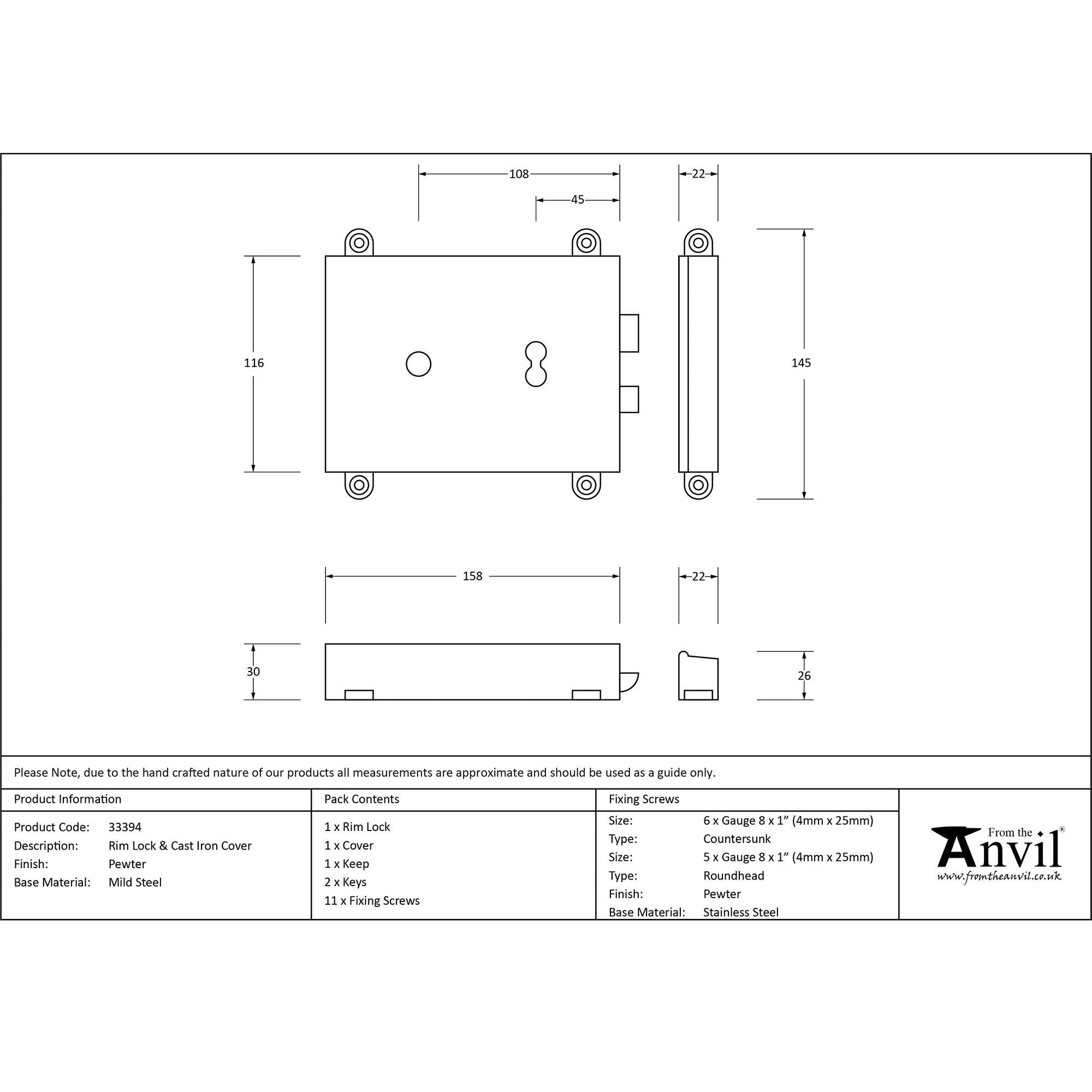 Pewter Rim Lock & Cast Iron Cover | From The Anvil - Rim Locks & Latches - From The Anvil - Yester Home
