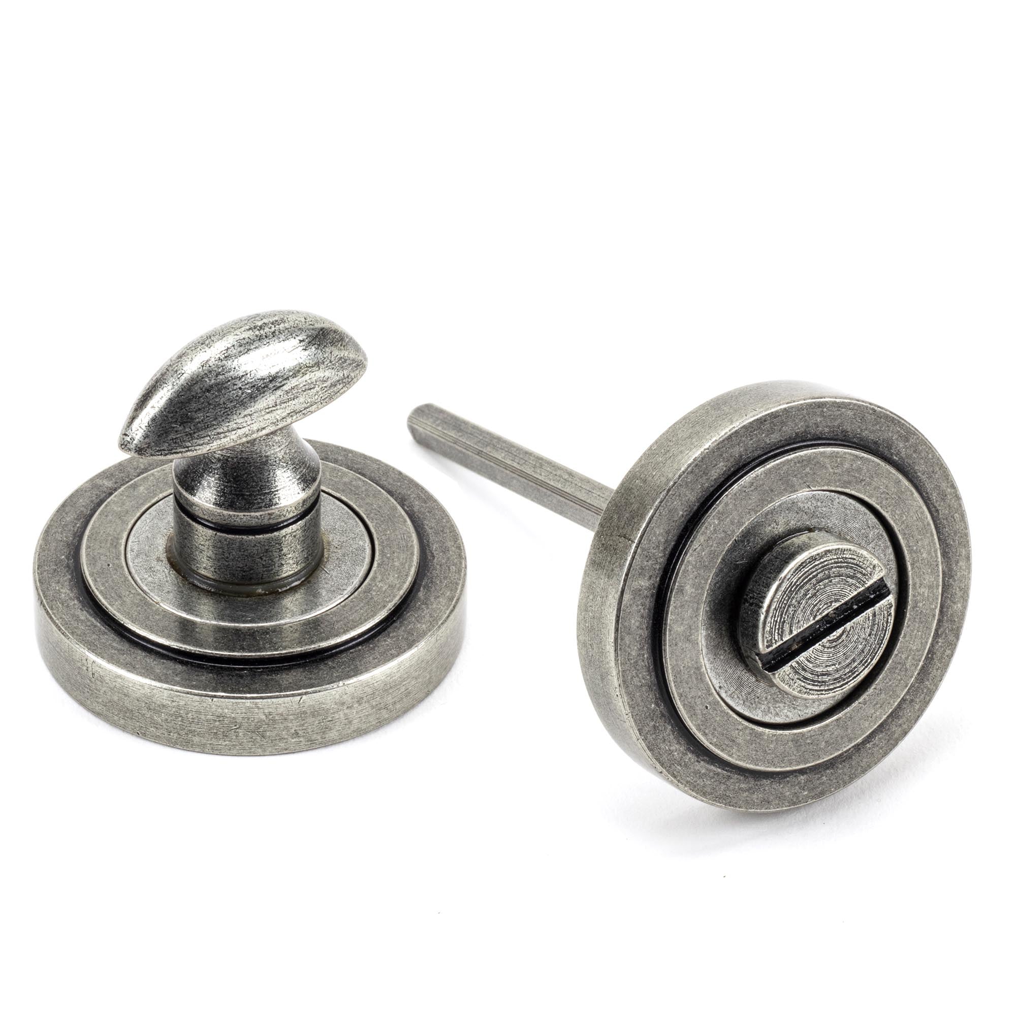 Pewter Round Thumbturn Set (Art Deco) | From The Anvil - Thumbturns - From The Anvil - Yester Home