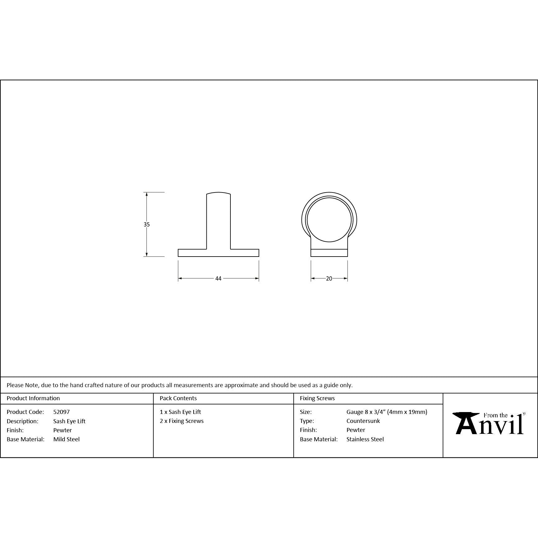 Pewter Sash Eye Lift - Sash Lifts - From The Anvil - Yester Home