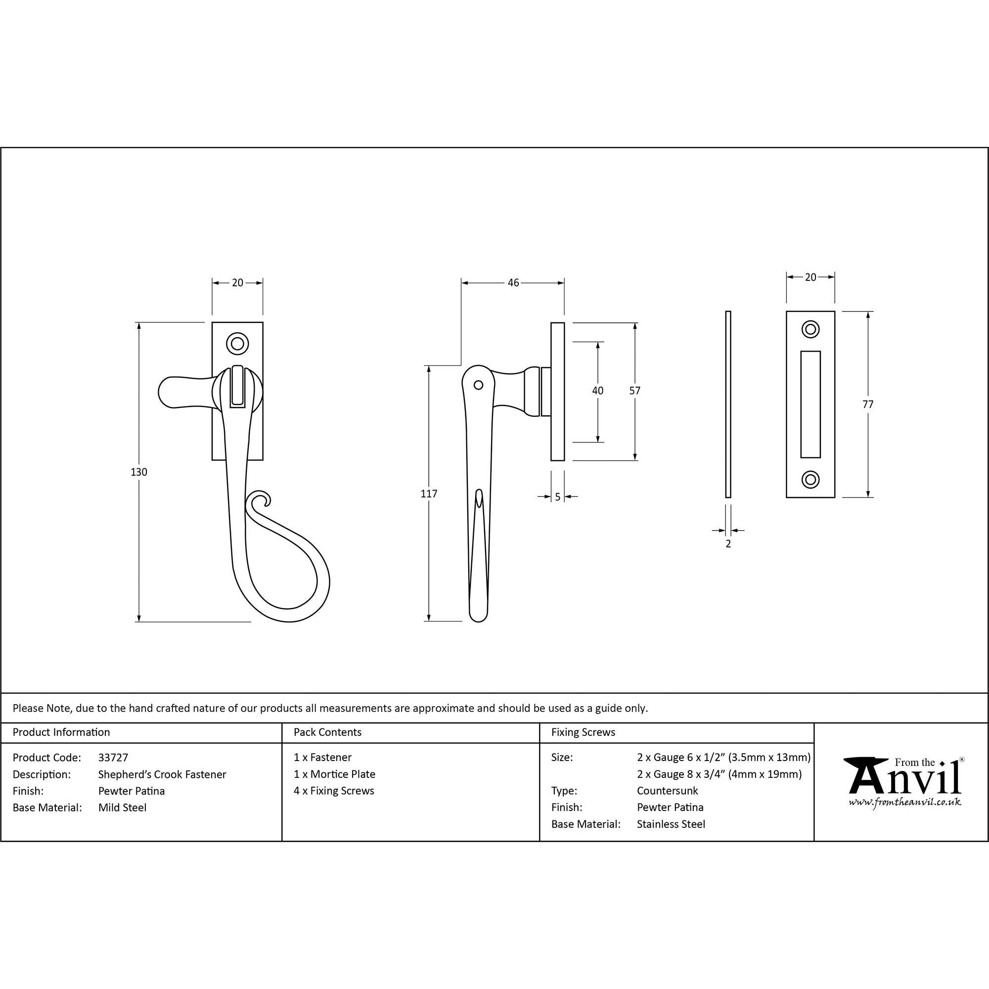 Pewter Shepherd's Crook Fastener | From The Anvil - Fasteners - From The Anvil - Yester Home