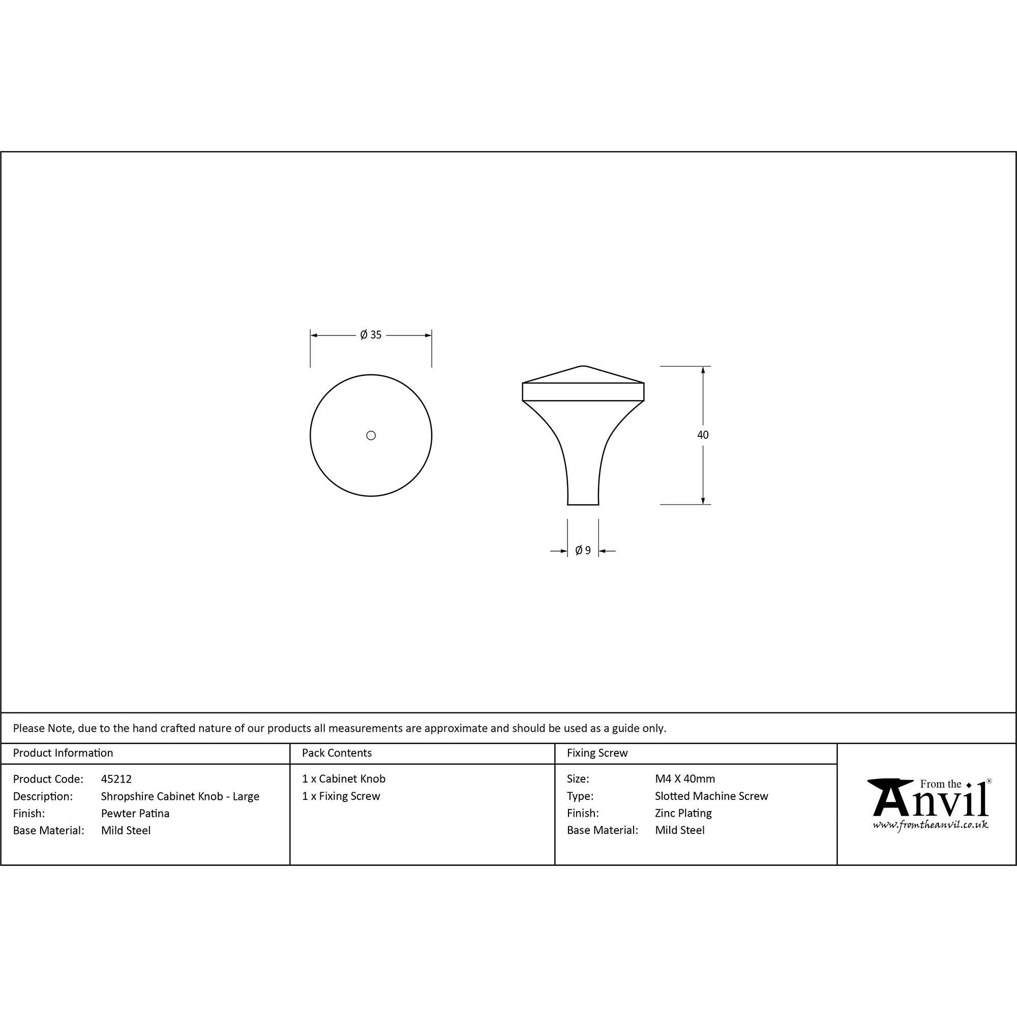 Pewter Shropshire Cabinet Knob - Large | From The Anvil - Cabinet Knobs - From The Anvil - Yester Home
