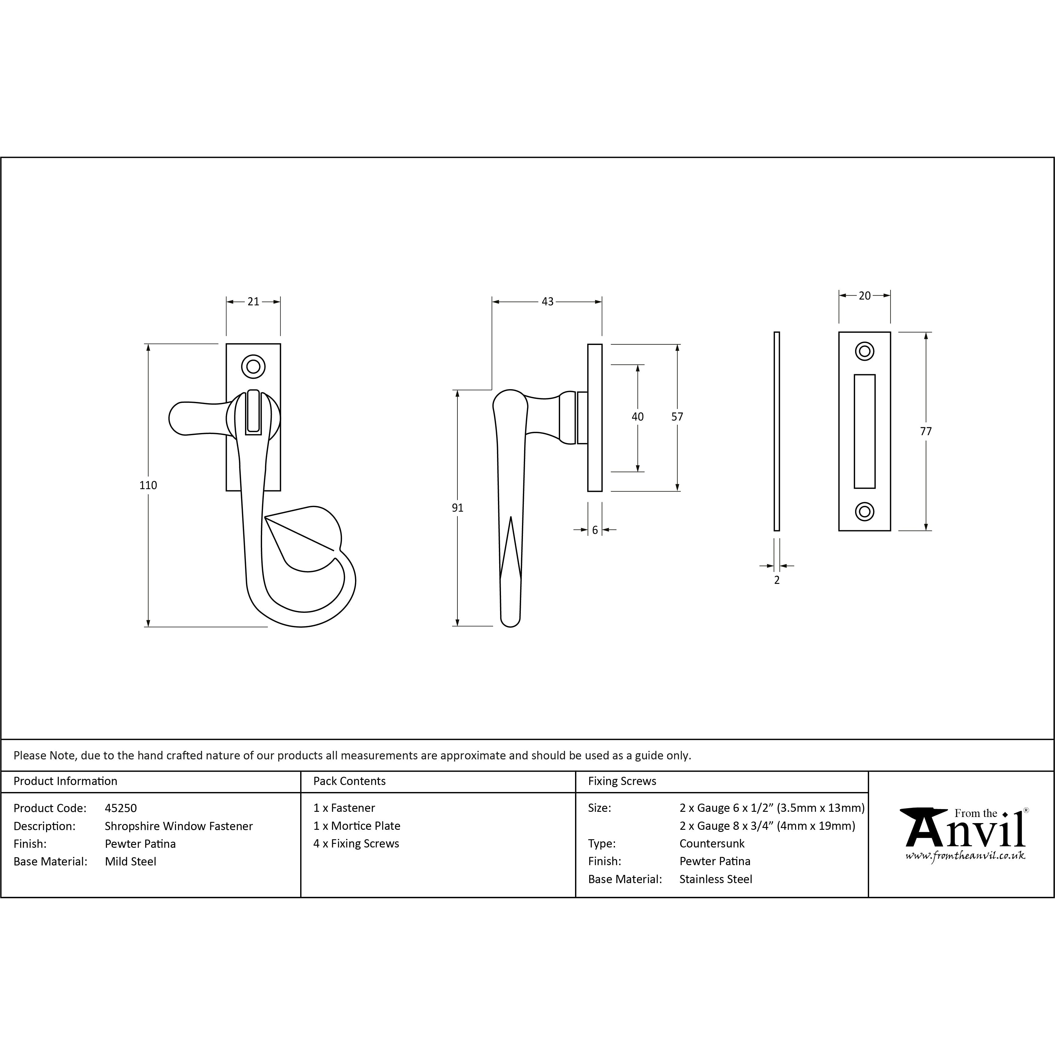 Pewter Shropshire Window Fastener | From The Anvil-Fasteners-Yester Home