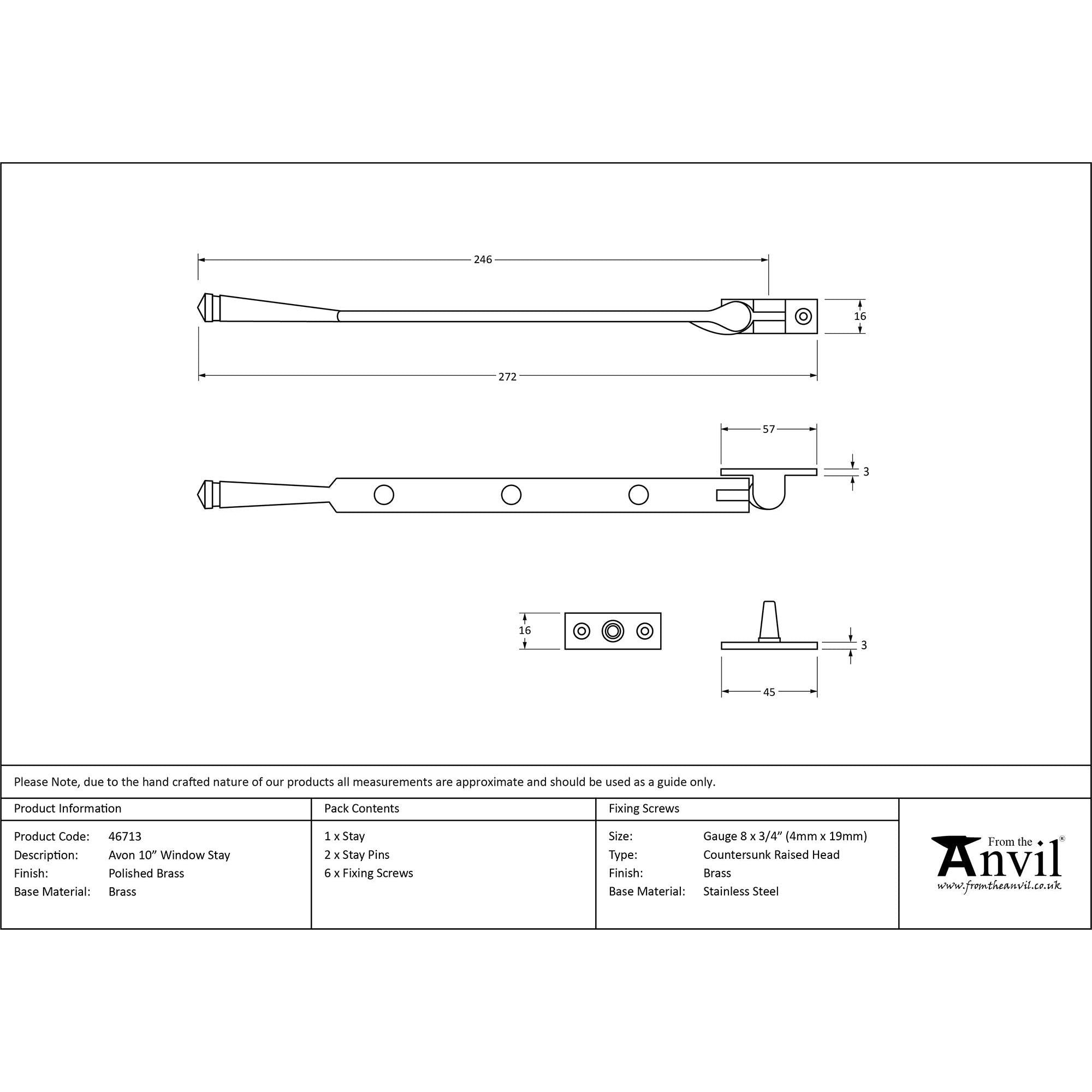 Polished Brass 10" Avon Stay | From The Anvil - Stays - From The Anvil - Yester Home