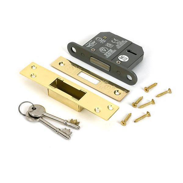 Polished Brass 2½" 5 Lever BS Dead Lock KA - Deadlocks & Deadbolts - From The Anvil - Yester Home