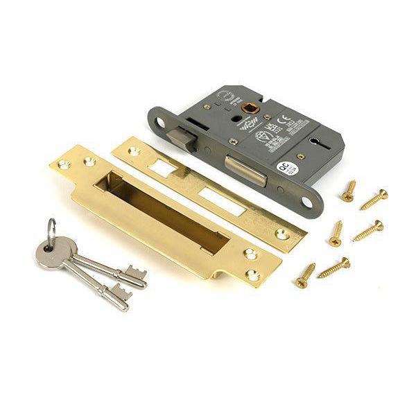 Polished Brass 3" 5 Lever BS Sash Lock KA - Sash Locks - From The Anvil - Yester Home