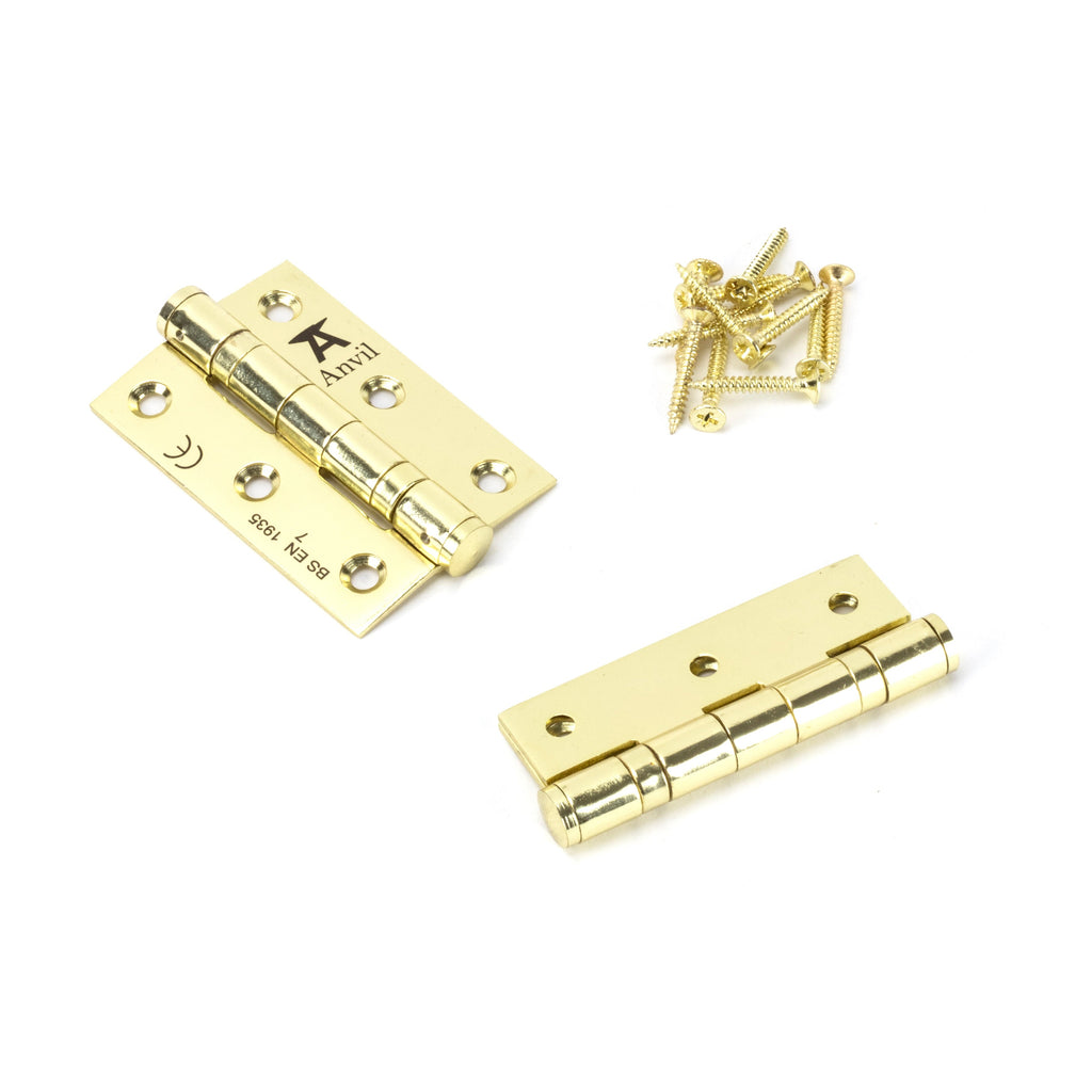 Polished Brass 3" Ball Bearing Butt Hinge (pair) ss | From The Anvil-Butt Hinges-Yester Home