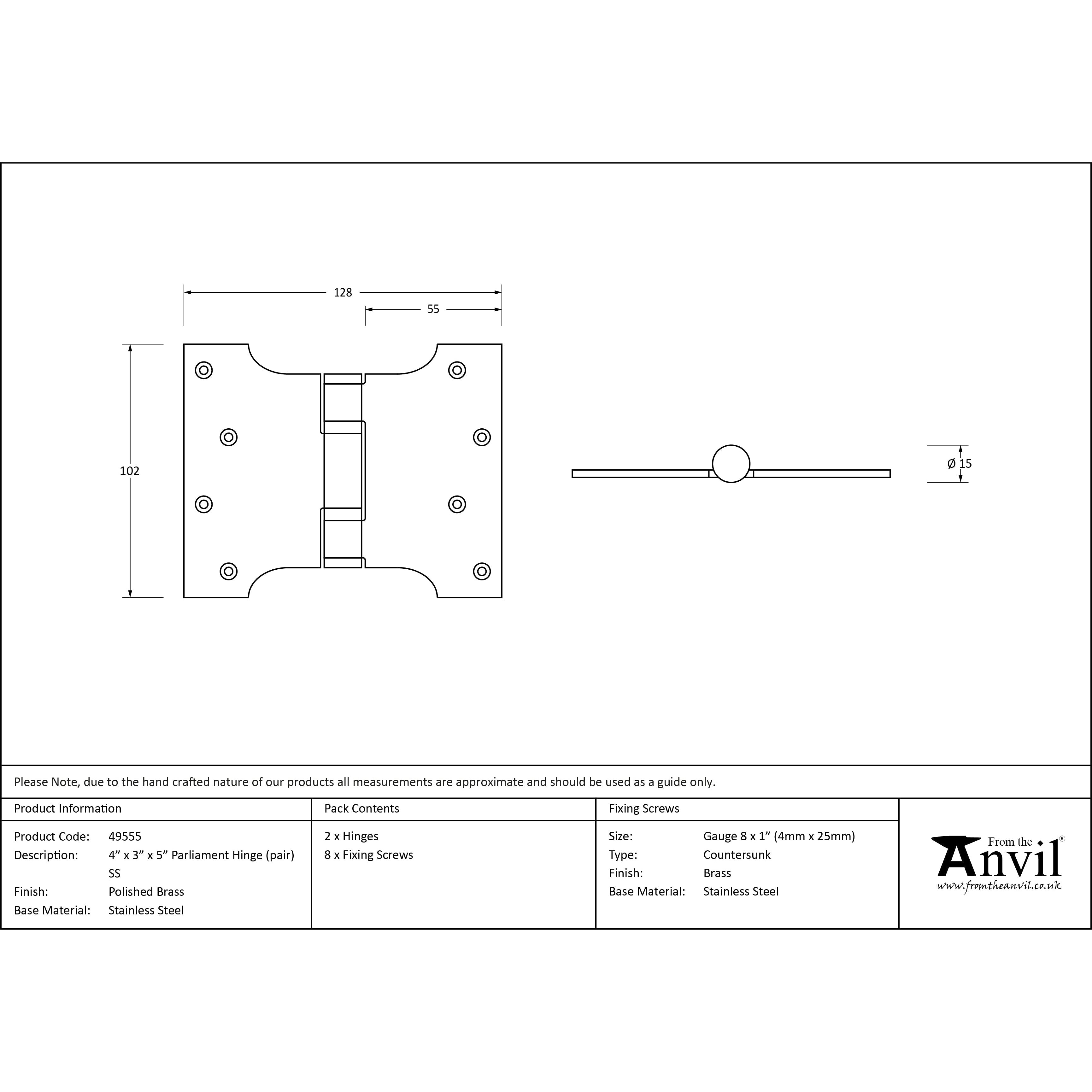 Polished Brass 4" x 3" x 5" Parliament Hinge (pair) ss | From The Anvil-Parliament Hinges-Yester Home