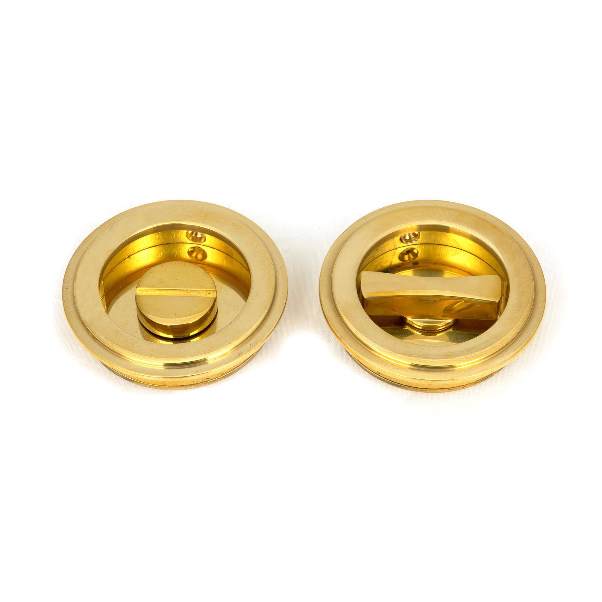 Polished Brass 60mm Art Deco Round Pull - Privacy Set | From The Anvil - Cabinet Pulls - From The Anvil - Yester Home