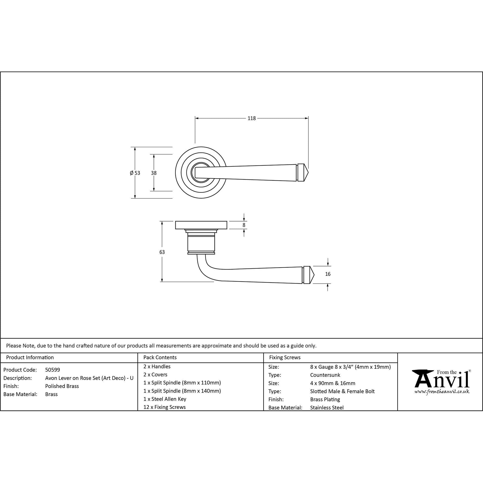 Polished Brass Avon Round Lever on Rose Set (Art Deco) - Unsprung | From The Anvil - Concealed - From The Anvil - Yester Home
