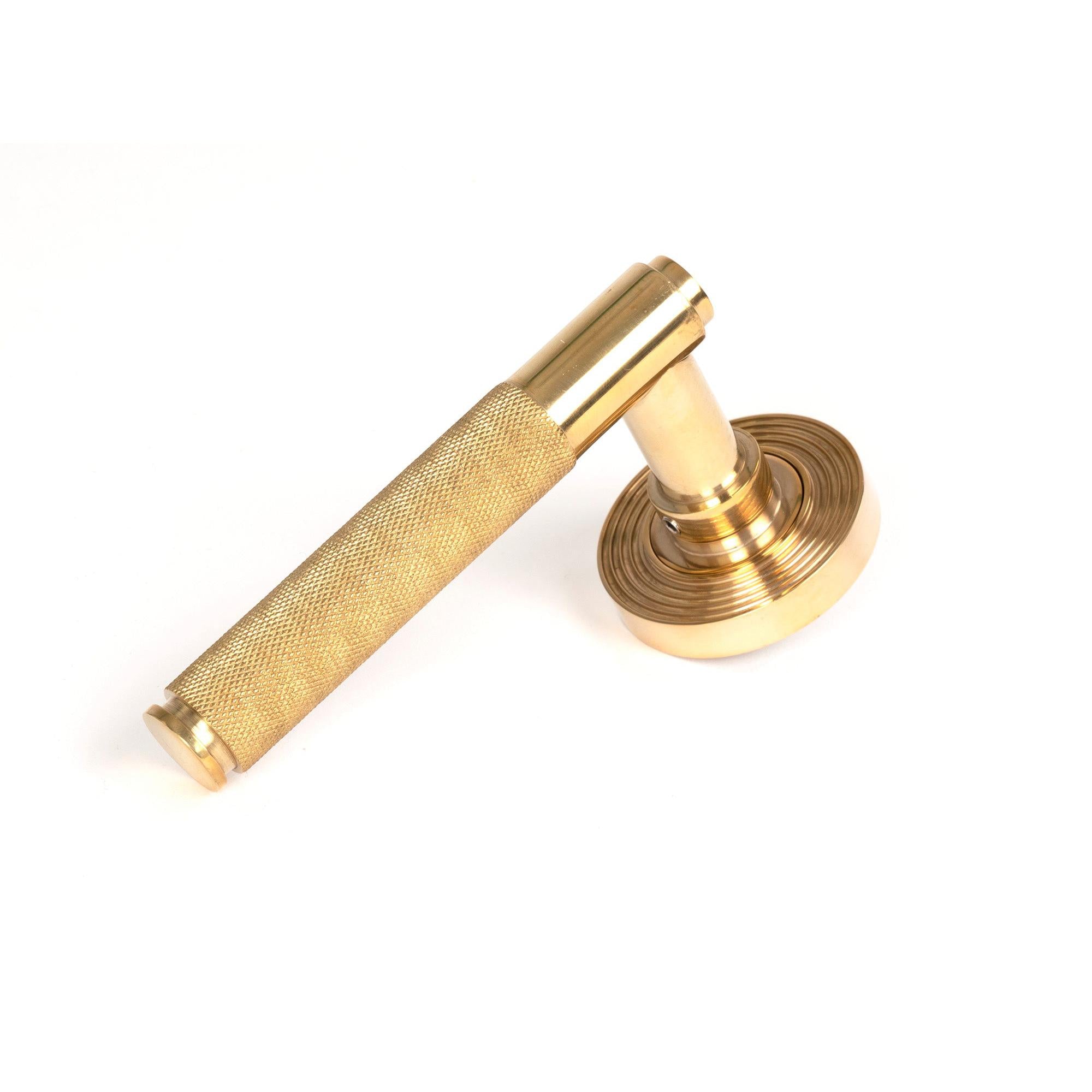Polished Brass Brompton Lever on Rose Set (Beehive) - Unsprung | From The Anvil - Concealed - From The Anvil - Yester Home