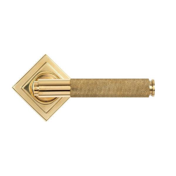 Polished Brass Brompton Lever on Rose Set (Square) | From The Anvil-Concealed-Yester Home