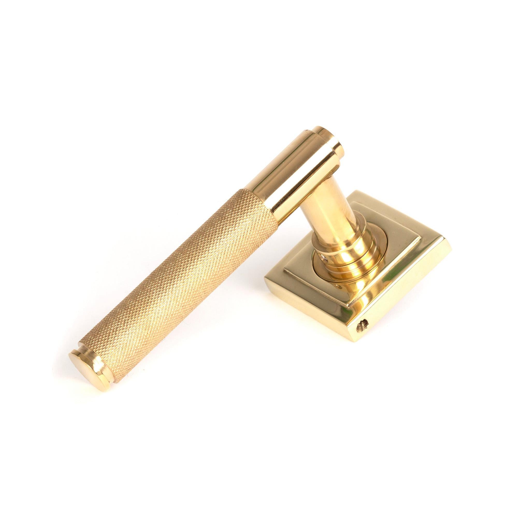 Polished Brass Brompton Lever on Rose Set (Square) - Unsprung | From The Anvil - Concealed - From The Anvil - Yester Home