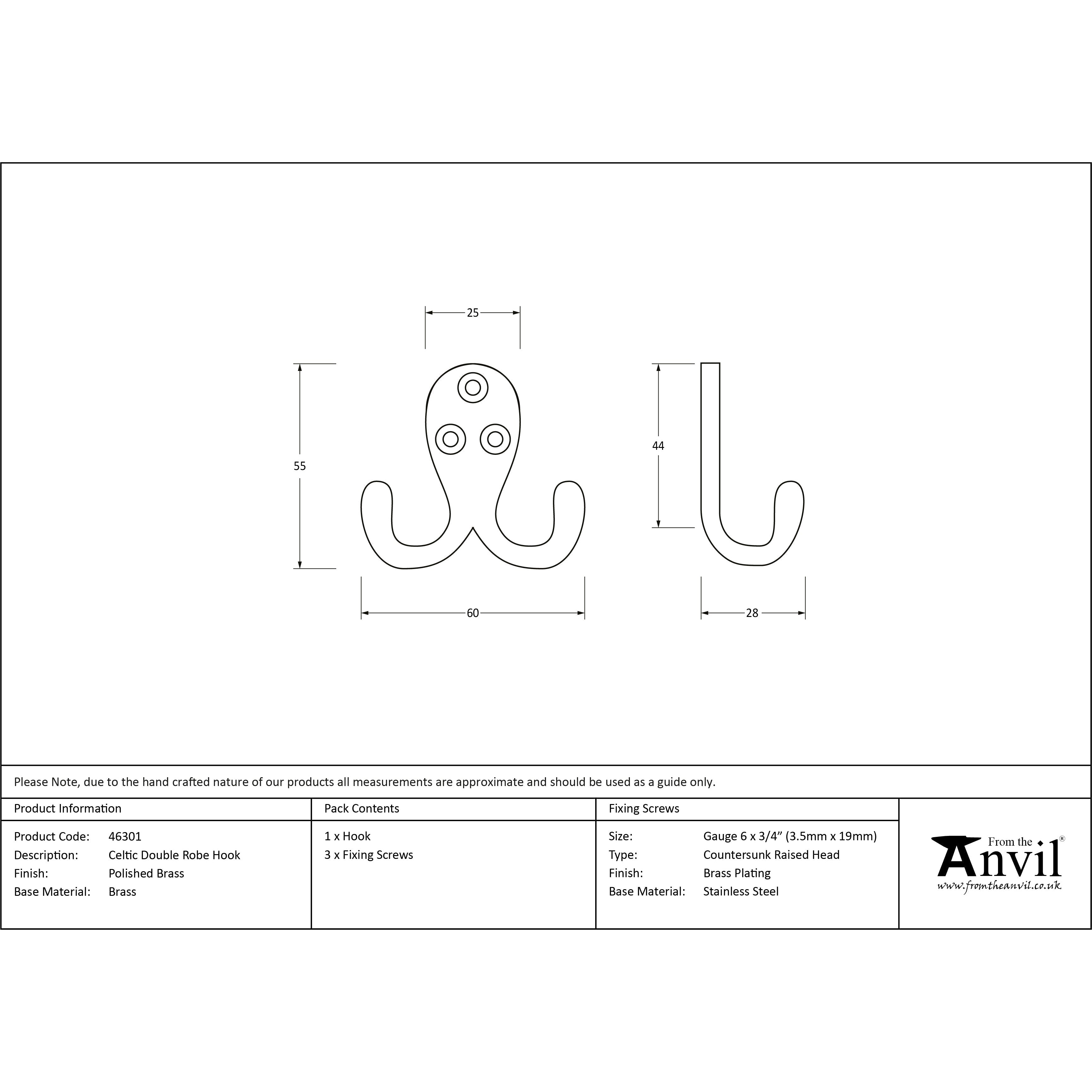 Polished Brass Celtic Double Robe Hook | From The Anvil-Coat Hooks-Yester Home