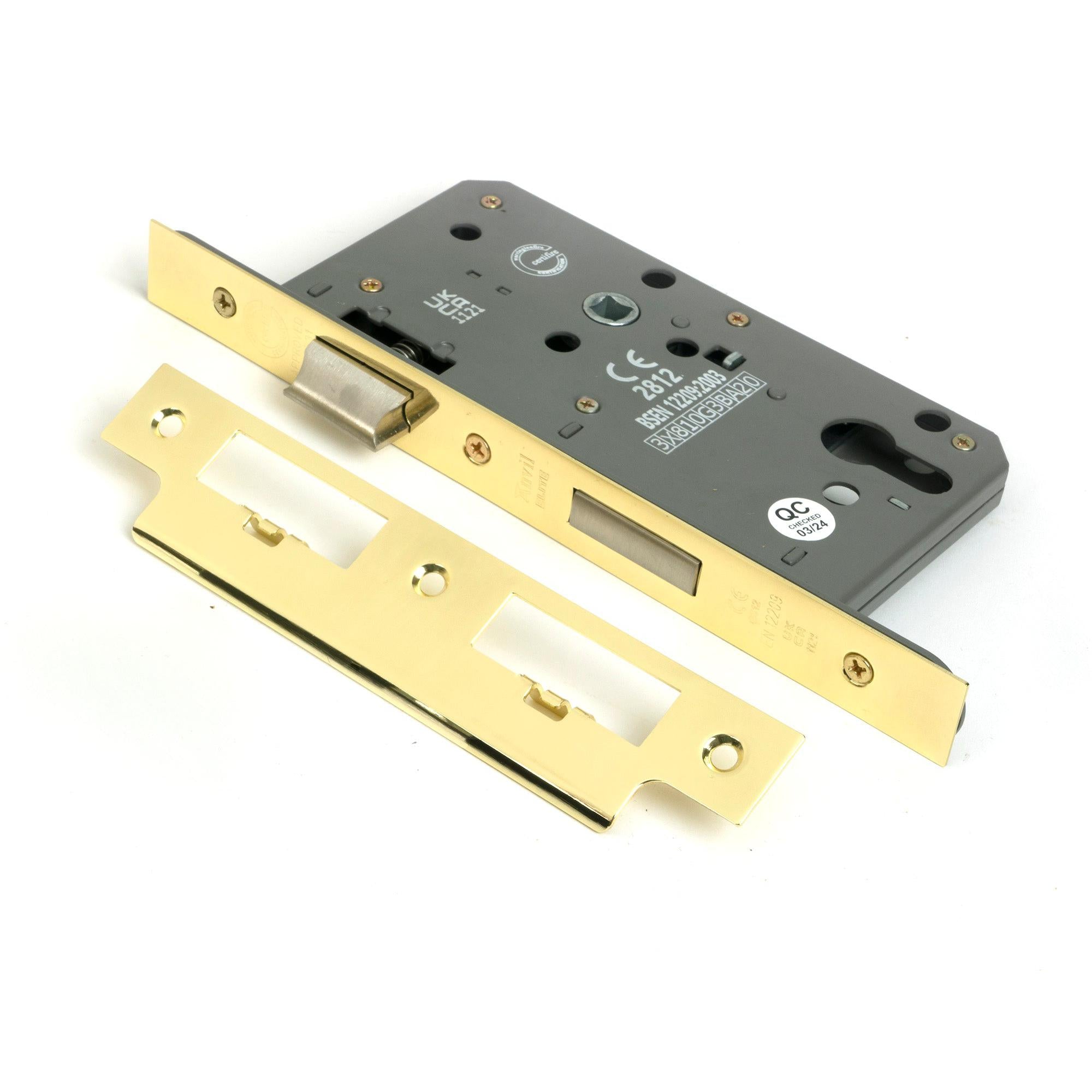 Polished Brass Euro Din Sash Lock - 60mm Backset/72mm Centre - Euro Locks - From The Anvil - Yester Home
