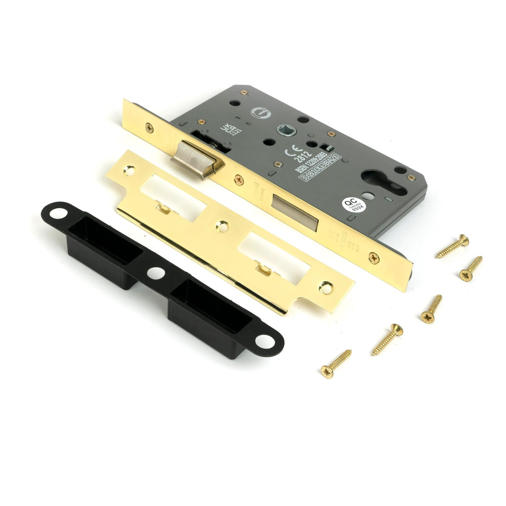 Polished Brass Euro Din Sash Lock - 60mm Backset/72mm Centre - Euro Locks - From The Anvil - Yester Home