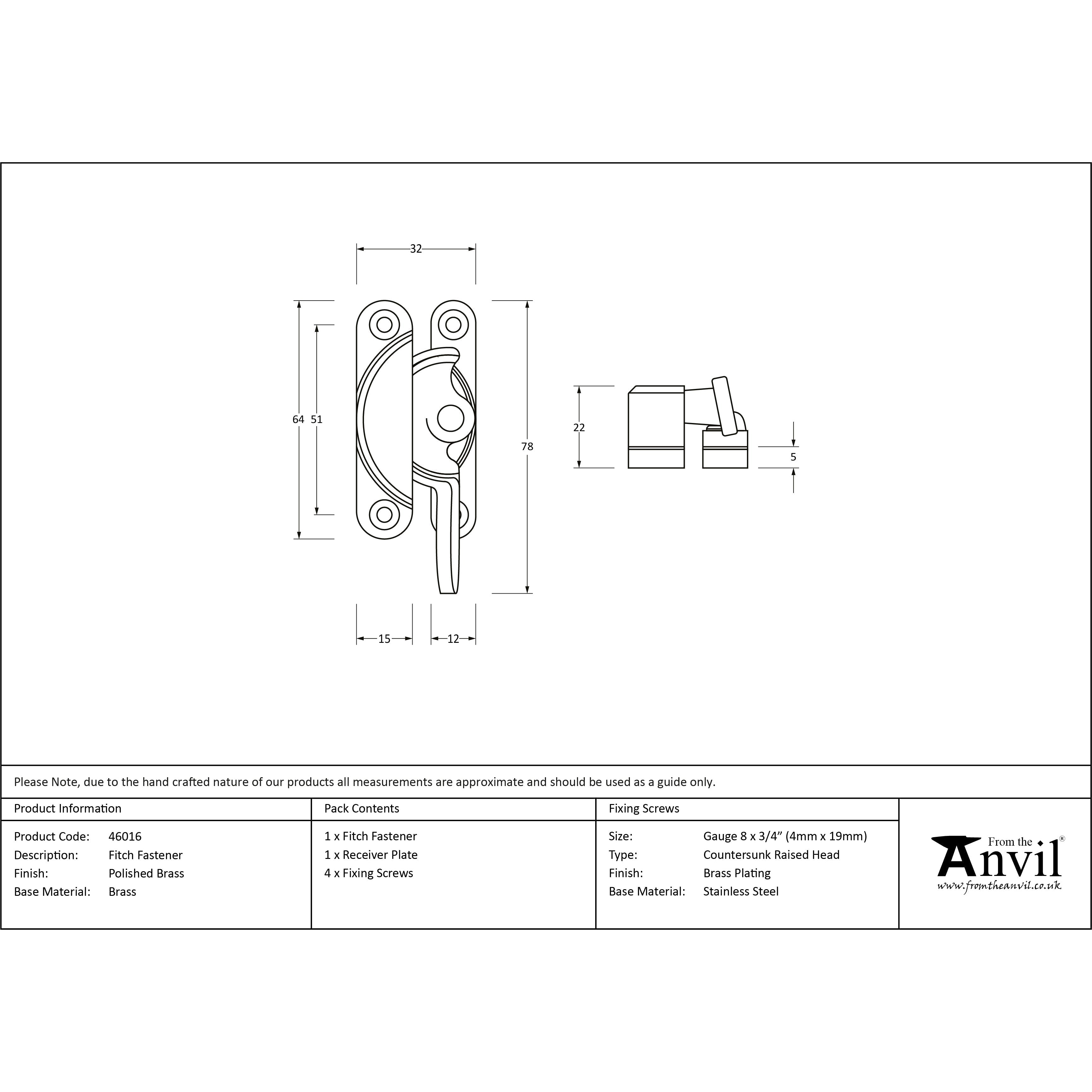 Polished Brass Fitch Fastener | From The Anvil-Fasteners-Yester Home