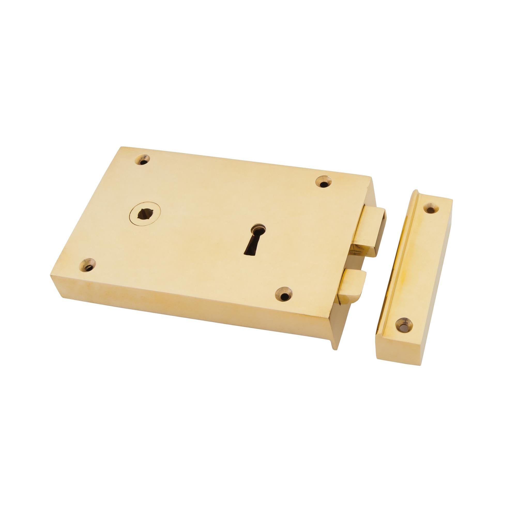 Polished Brass Left Hand Rim Lock - Large | From The Anvil - Rim Locks & Latches - From The Anvil - Yester Home