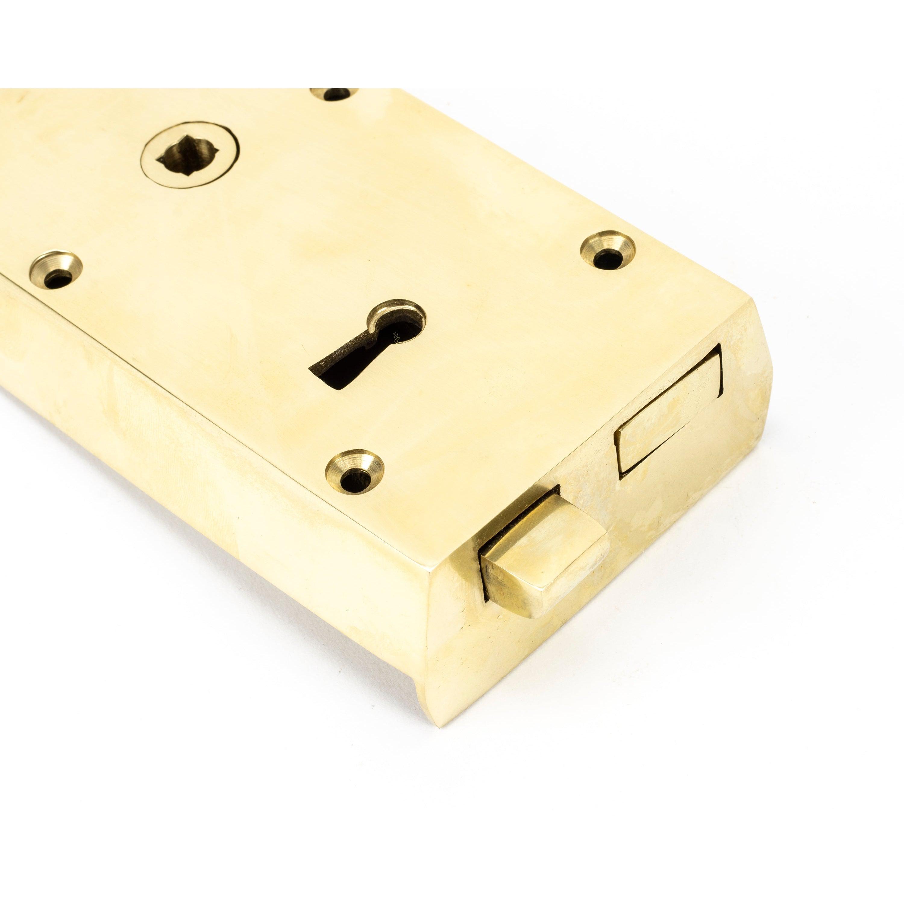 Polished Brass Left Hand Rim Lock - Small | From The Anvil-Rim Locks & Latches-Yester Home