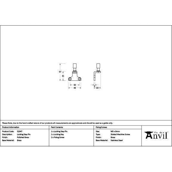 Polished Brass Locking Stay Pin (Steel Window) - Stay Pins - From The Anvil - Yester Home