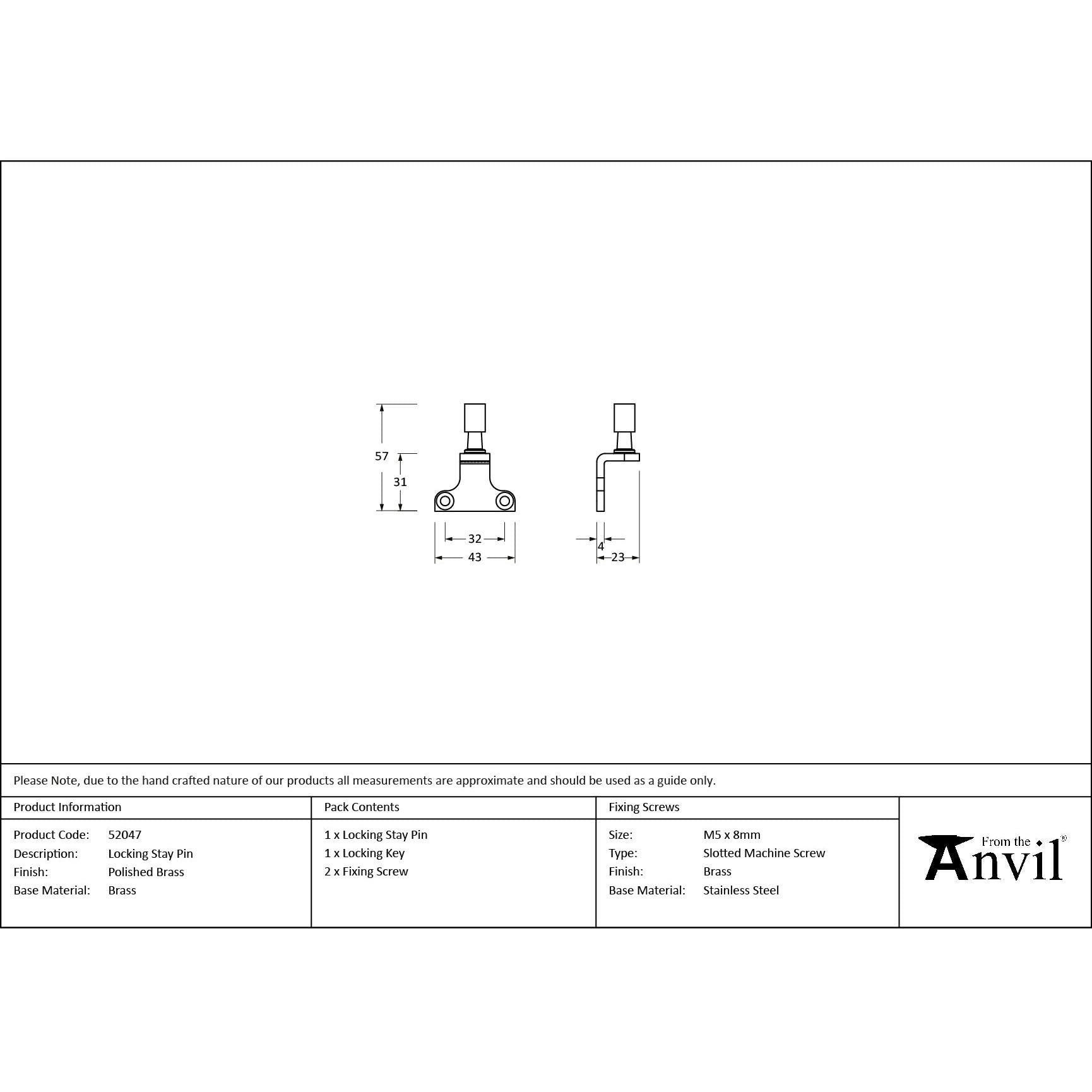 Polished Brass Locking Stay Pin (Steel Window) - Stay Pins - From The Anvil - Yester Home