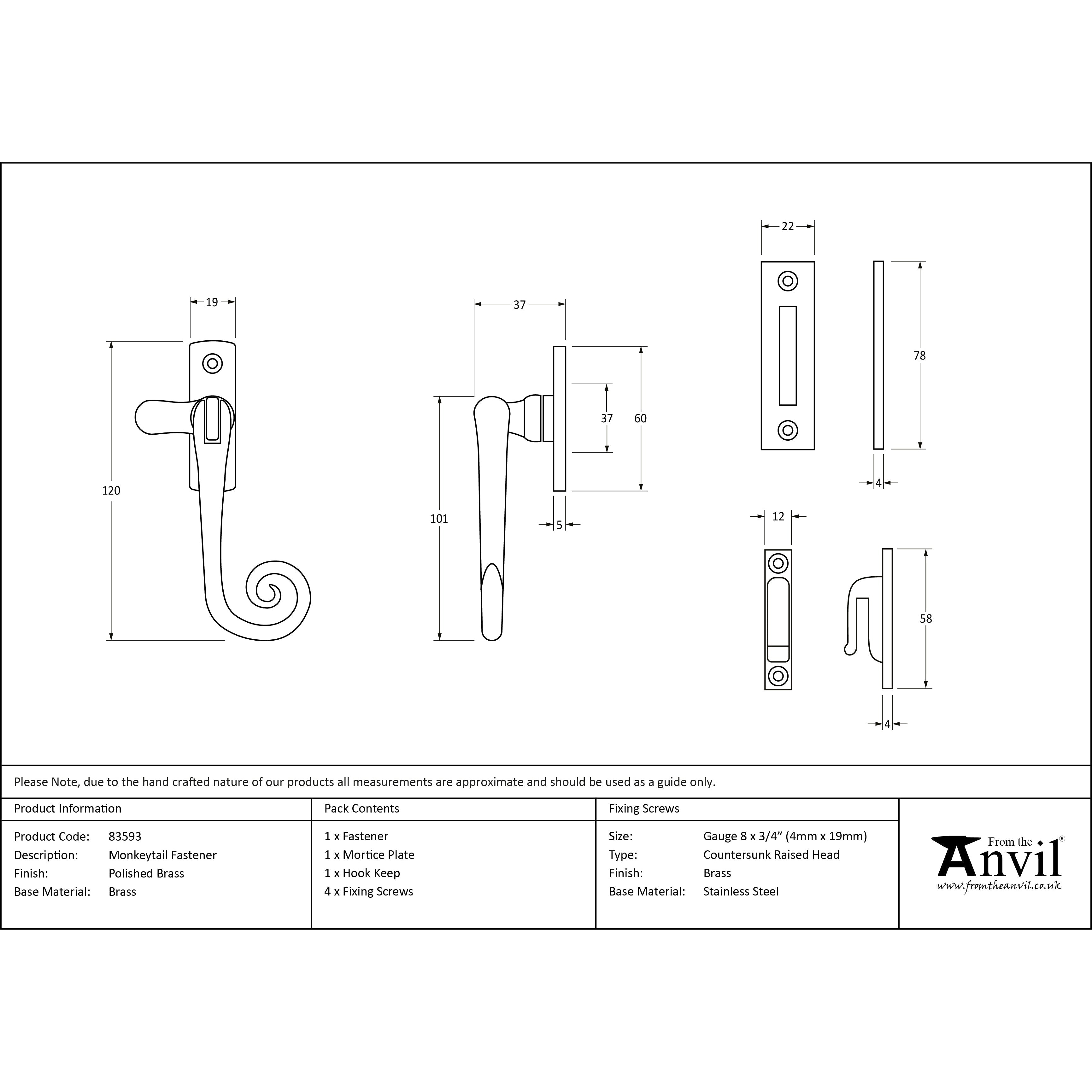 Polished Brass Monkeytail Fastener | From The Anvil-Fasteners-Yester Home
