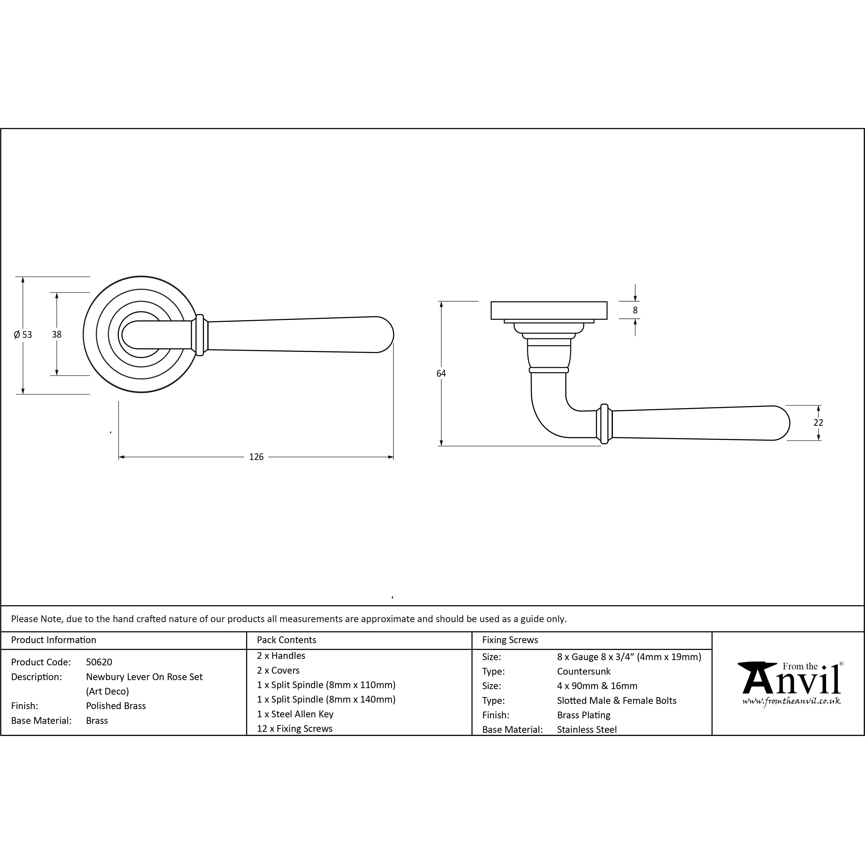 Polished Brass Newbury Lever on Rose Set (Art Deco) | From The Anvil-Concealed-Yester Home