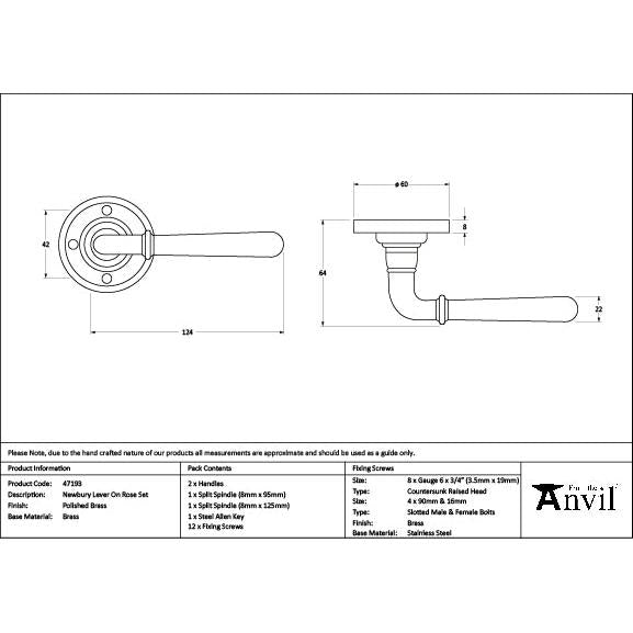 Polished Brass Newbury Lever on Rose Set - Lever on Rose - From The Anvil - Yester Home