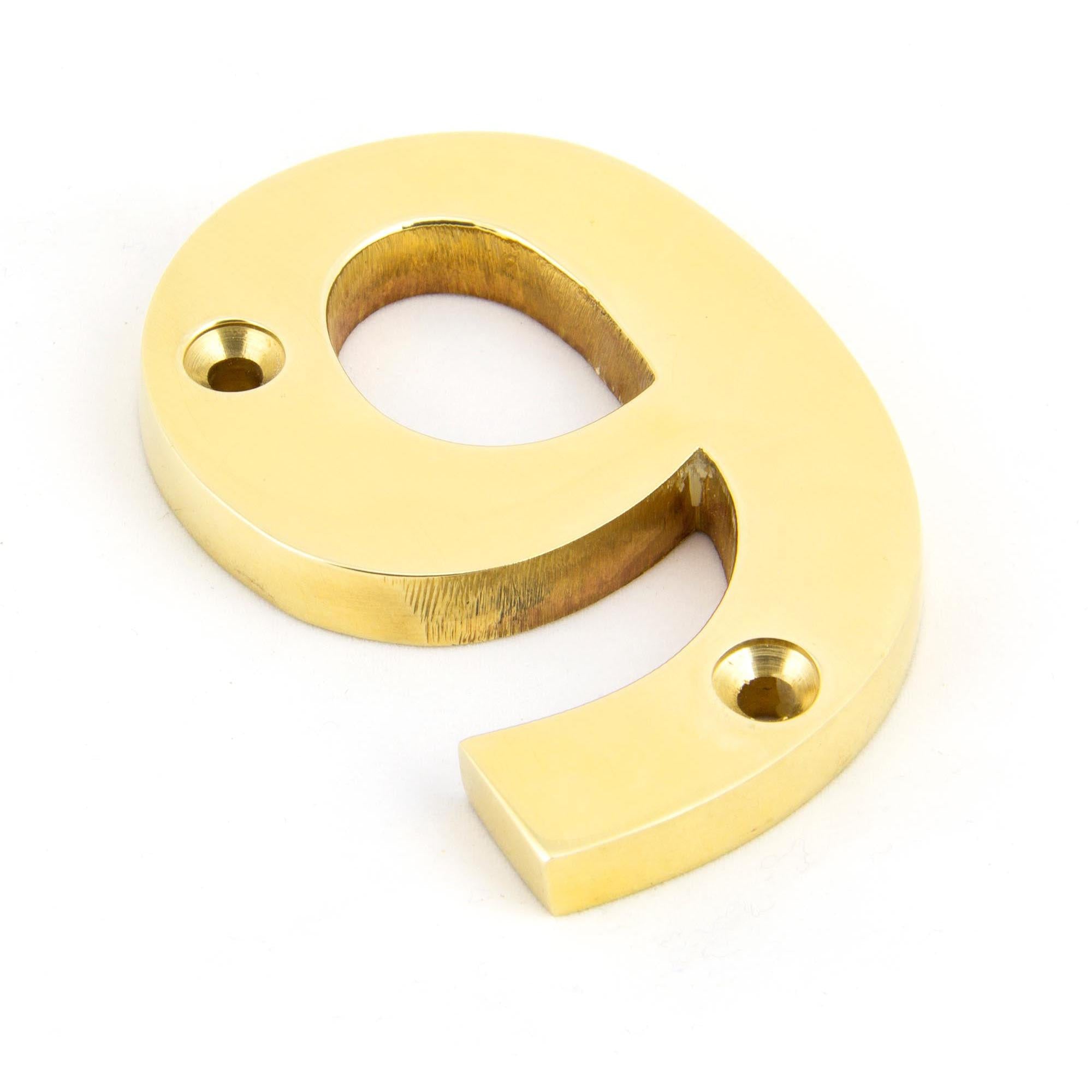 Polished Brass Numeral 9 | From The Anvil - Numerals - From The Anvil - Yester Home