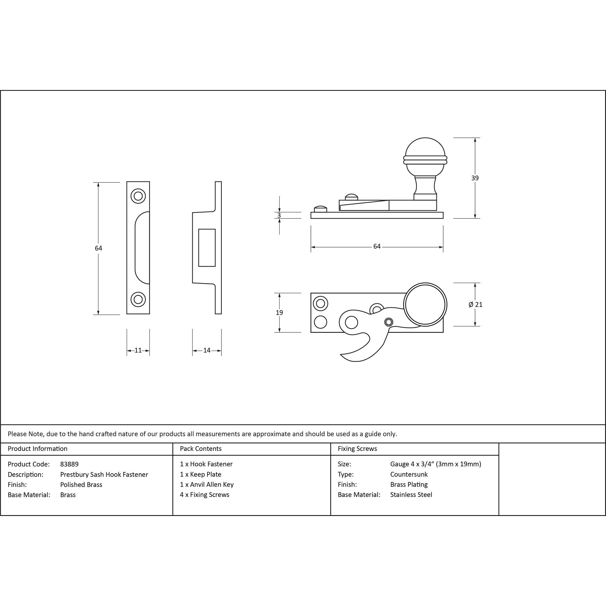Polished Brass Prestbury Sash Hook Fastener | From The Anvil - Sash Hook Fasteners - From The Anvil - Yester Home