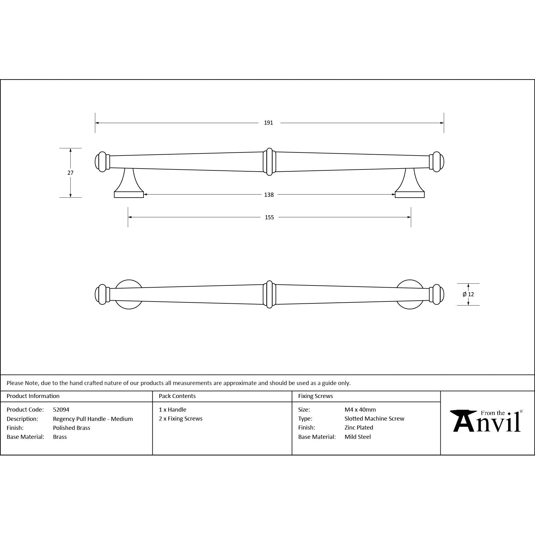 Polished Brass Regency Pull Handle - Medium - Pull Handles - From The Anvil - Yester Home