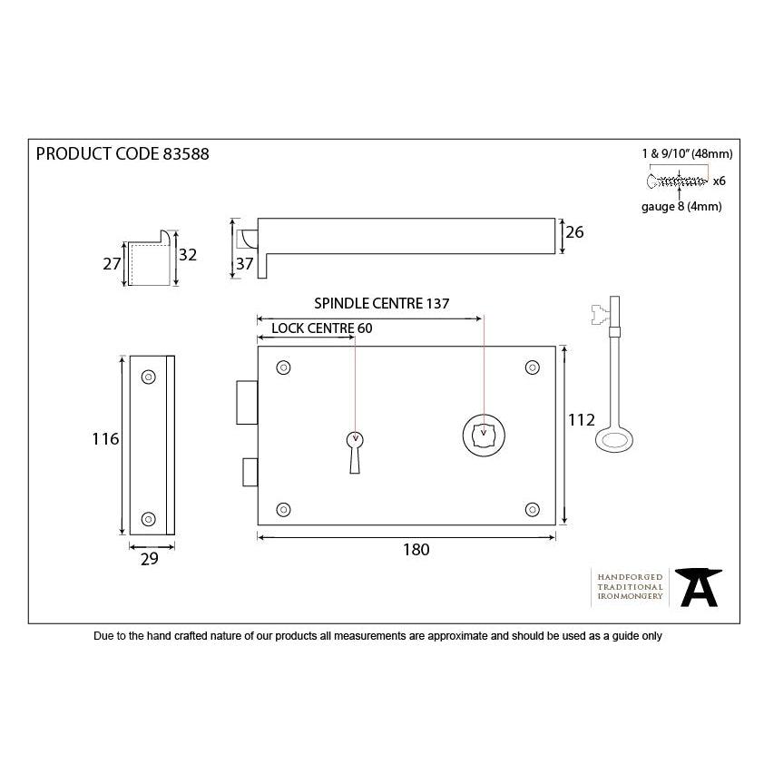 Polished Brass Right Hand Rim Lock - Large | From The Anvil-Rim Locks & Latches-Yester Home