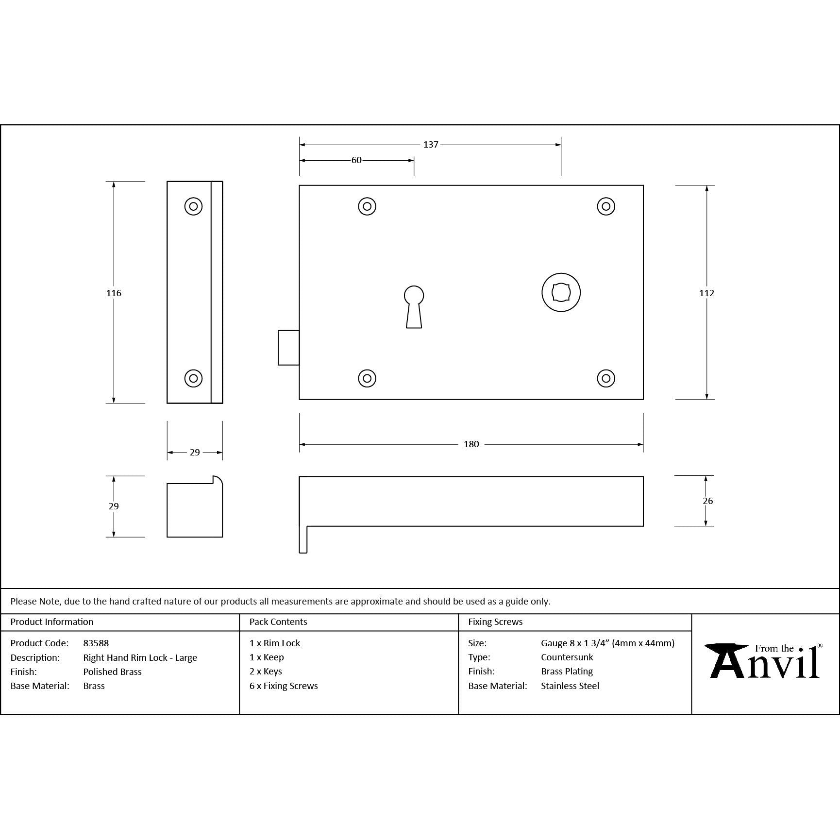 Polished Brass Right Hand Rim Lock - Large | From The Anvil - Rim Locks & Latches - From The Anvil - Yester Home