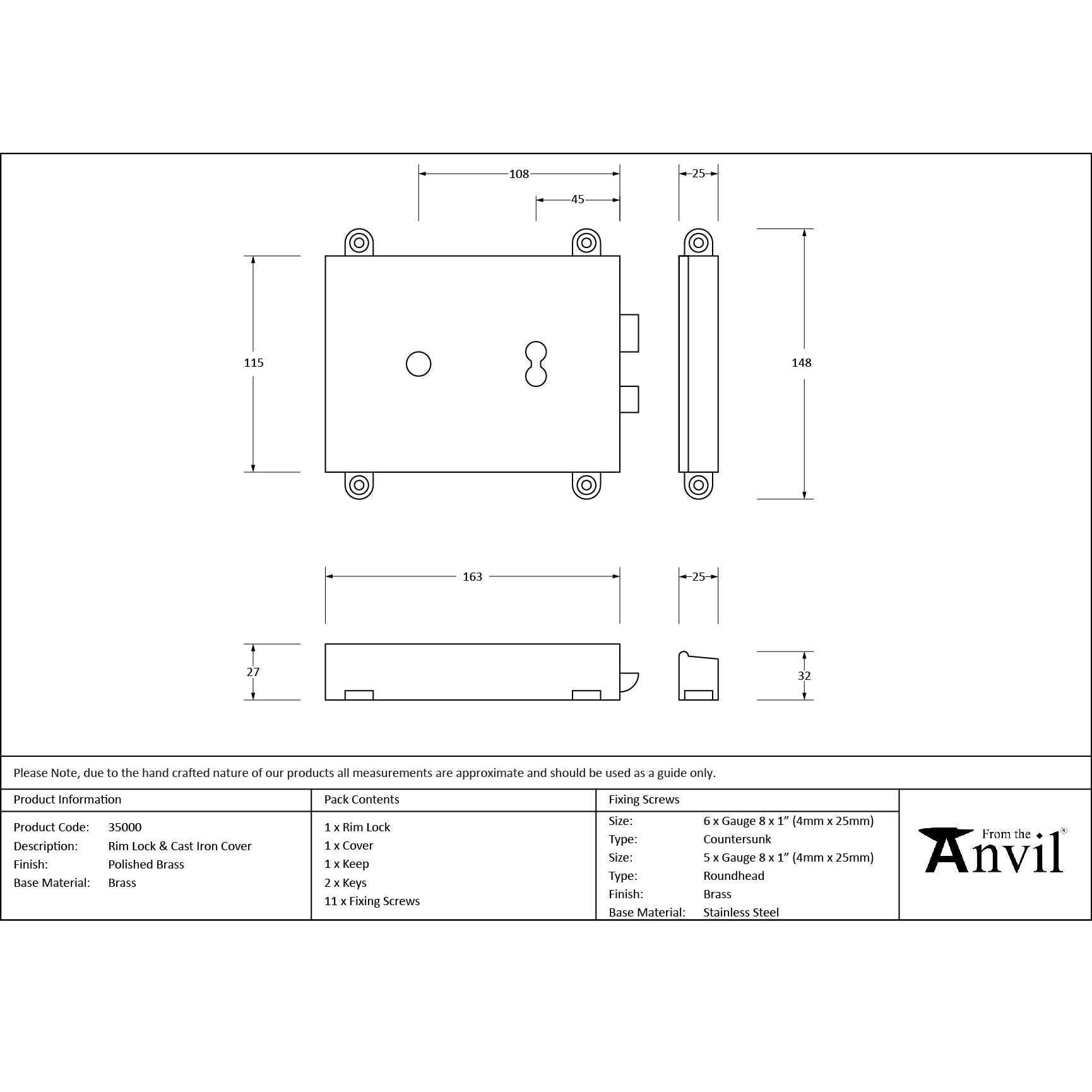 Polished Brass Rim Lock & Cover | From The Anvil - Rim Locks & Latches - From The Anvil - Yester Home