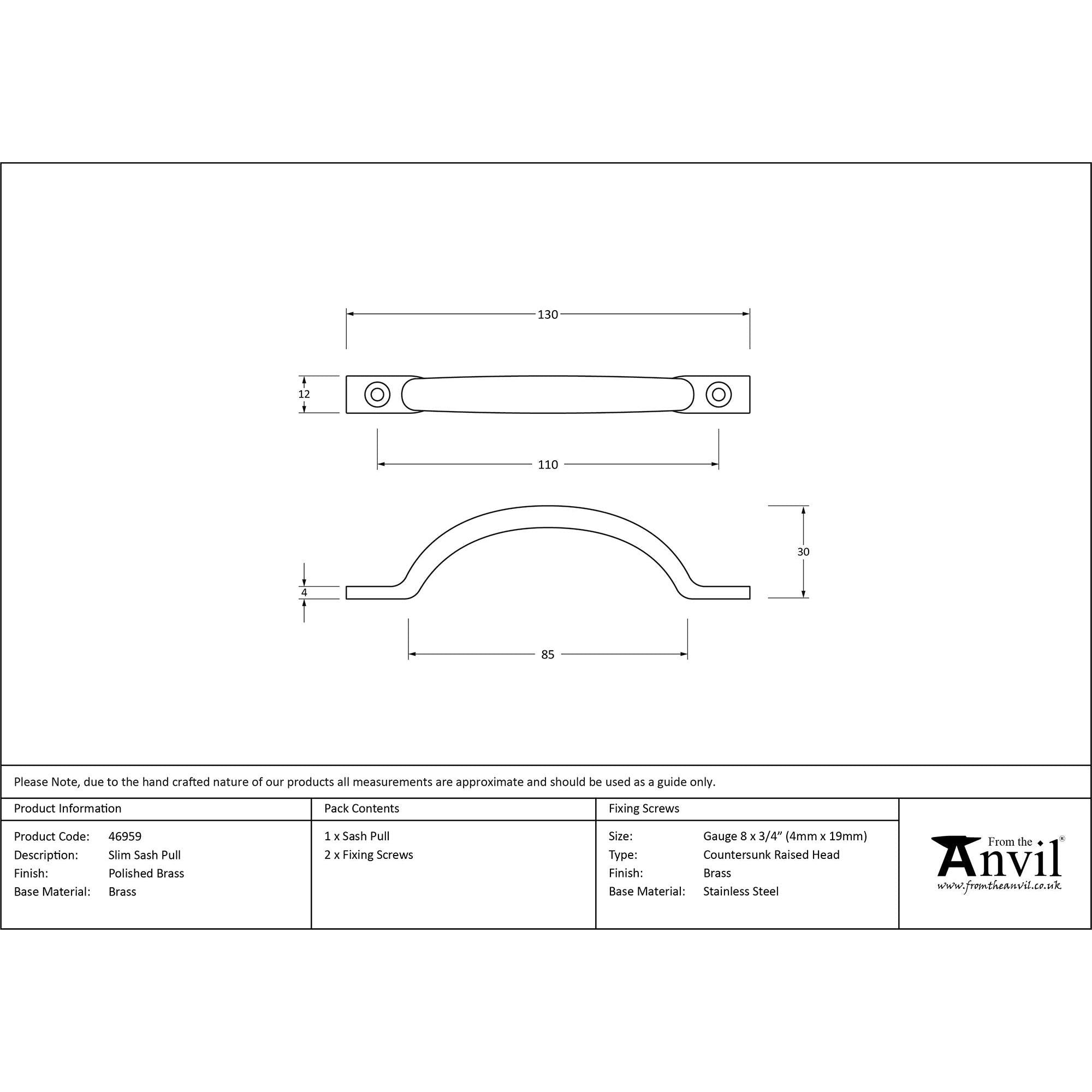 Polished Brass Slim Sash Pull | From The Anvil - Sash Lifts - From The Anvil - Yester Home