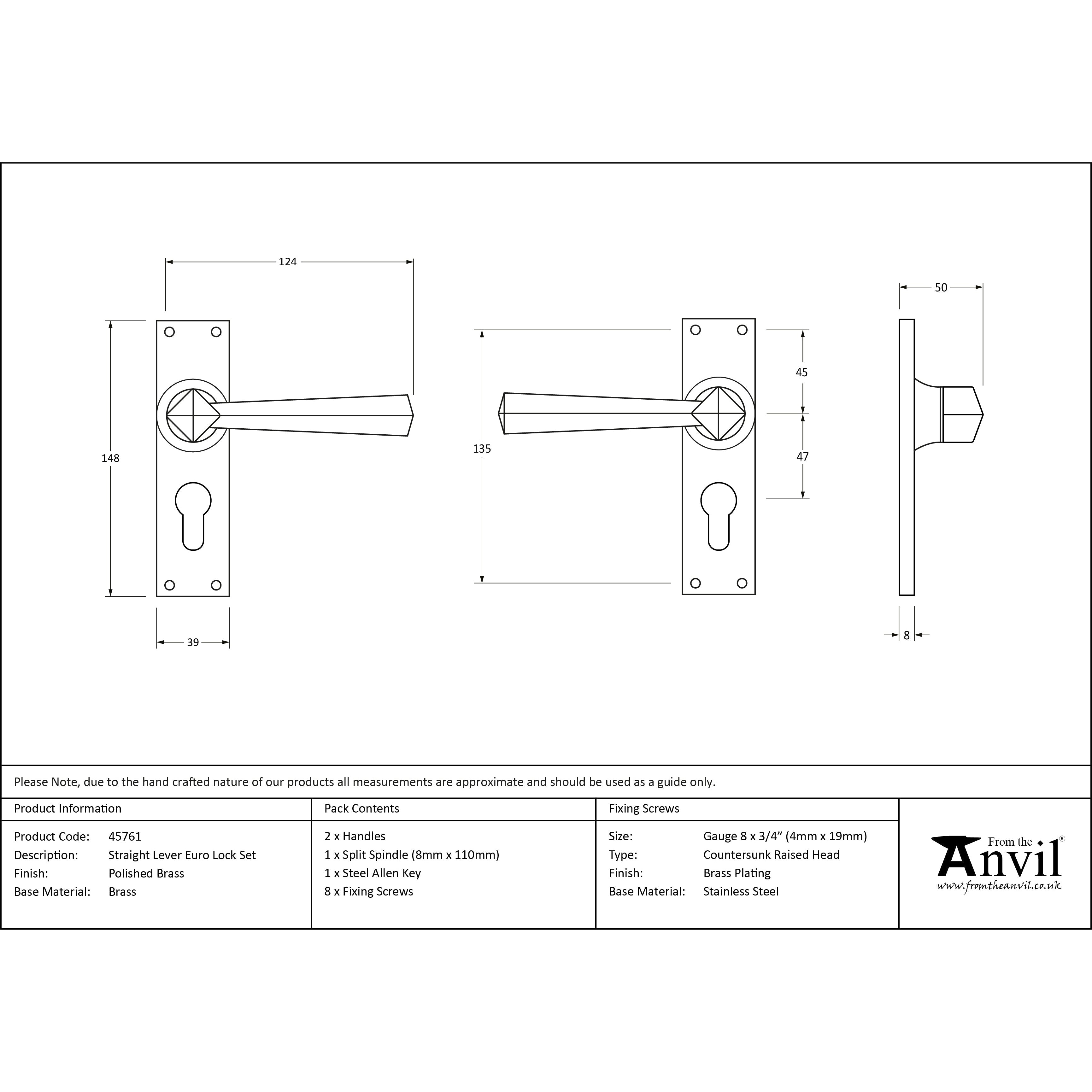 Polished Brass Straight Lever Euro Lock Set | From The Anvil-Lever Euro-Yester Home