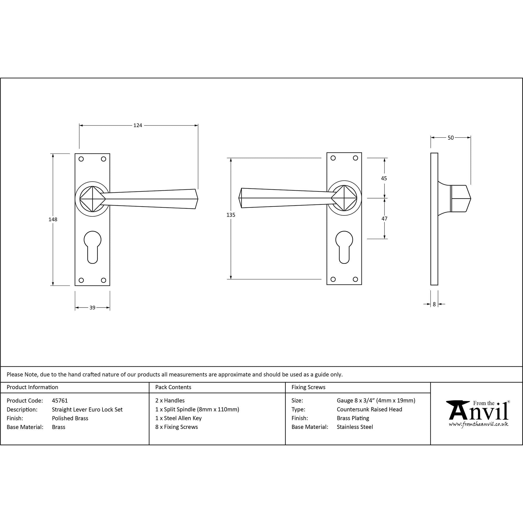 Polished Brass Straight Lever Euro Lock Set | From The Anvil - Lever Euro - From The Anvil - Yester Home