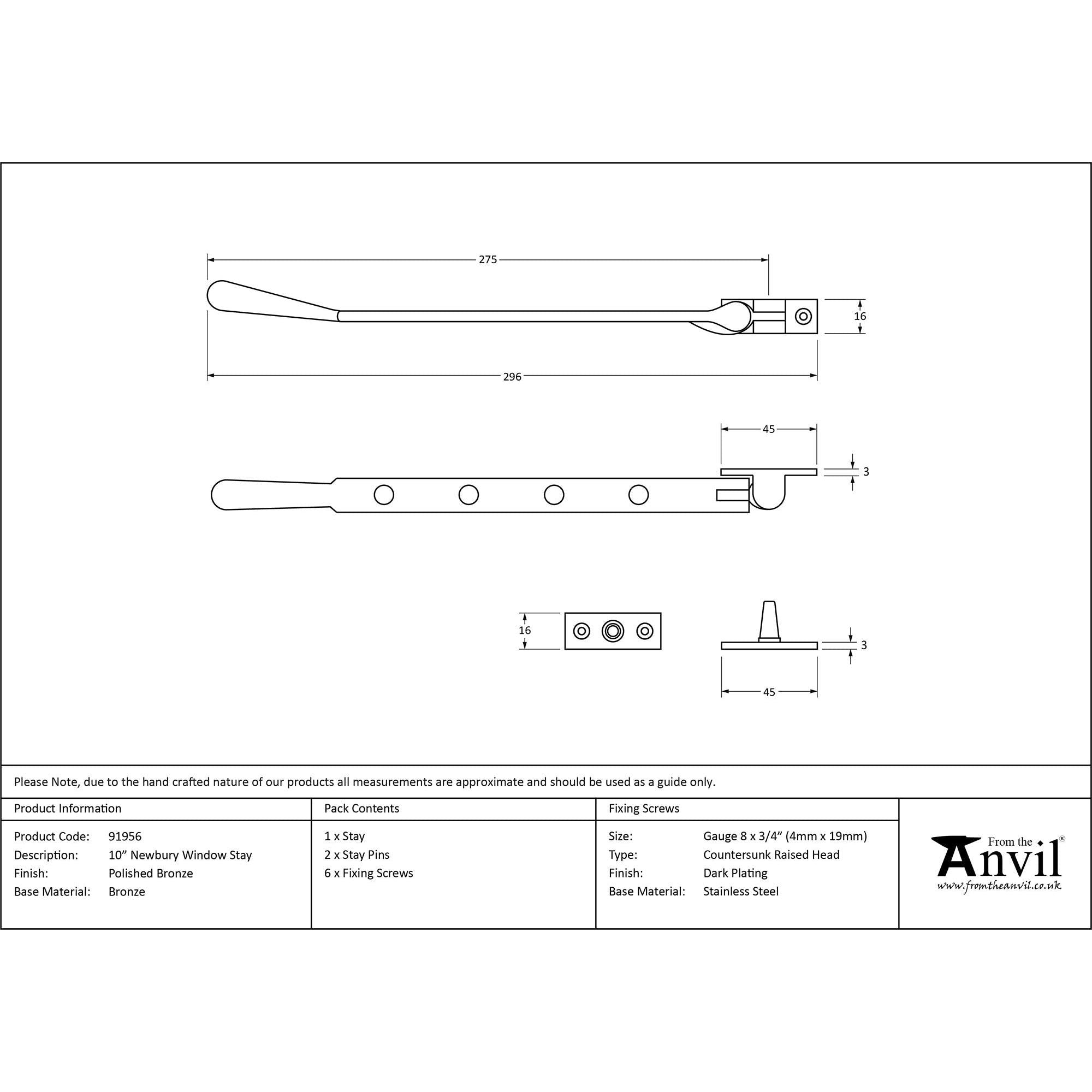 Polished Bronze 10" Newbury Stay | From The Anvil - Stays - From The Anvil - Yester Home